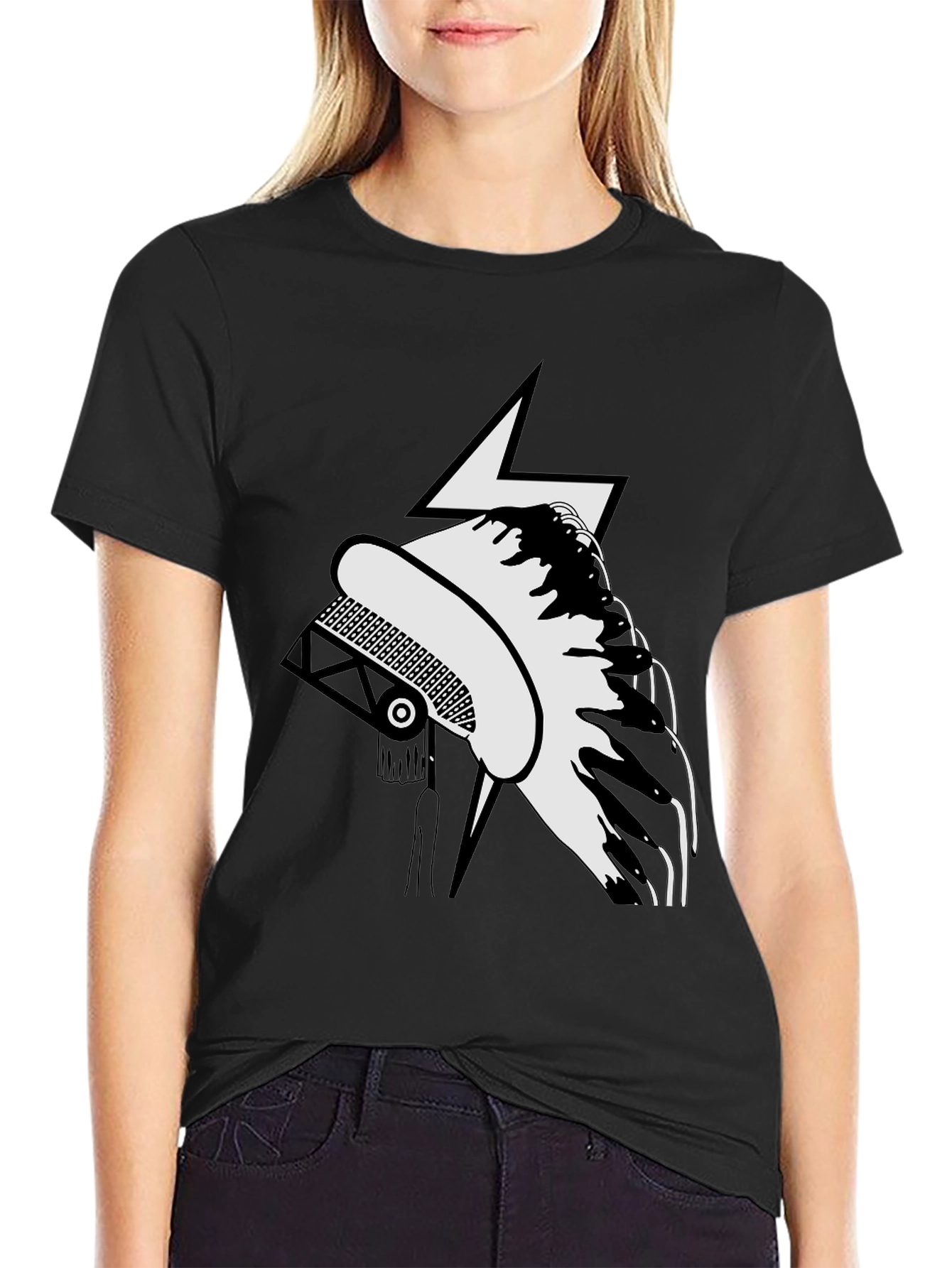 Black Stylish Black T-Shirt with Unique Graphic Design view 2