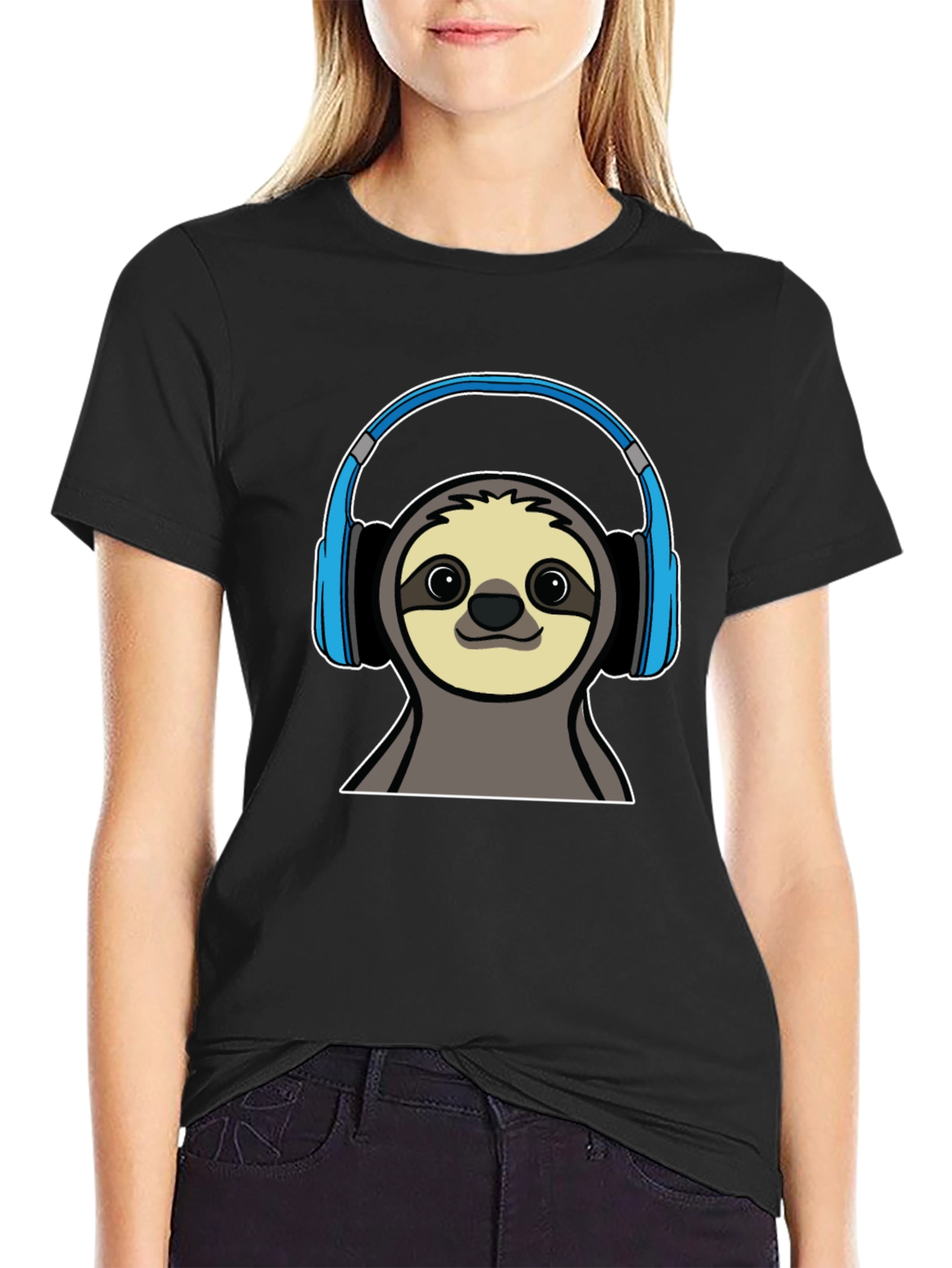 Black Sloth DJ T-Shirt - Cool Animal Graphic Tee view 2