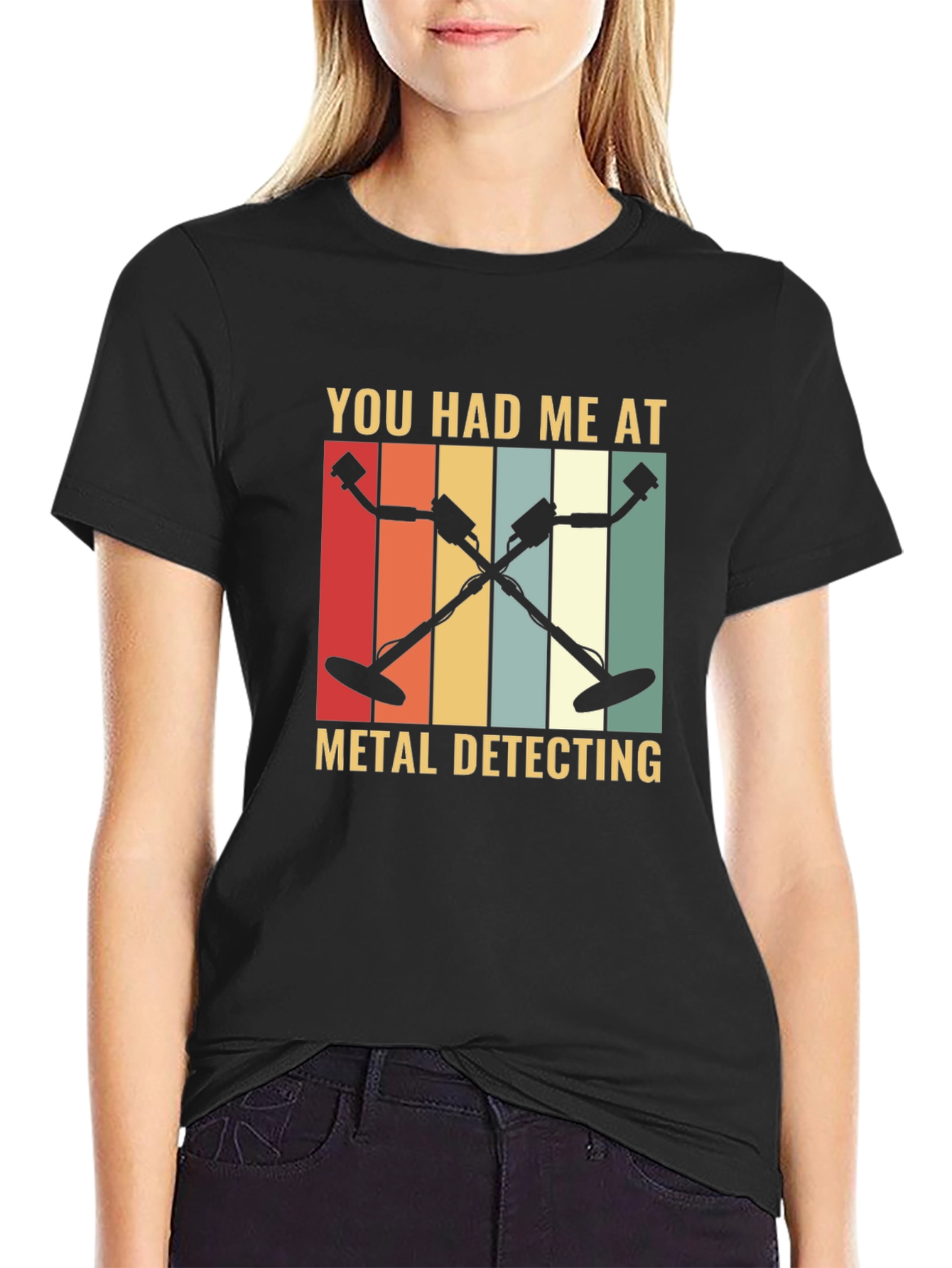 Black Metal Detecting Graphic Tee - Retro Hobby Shirt view 2