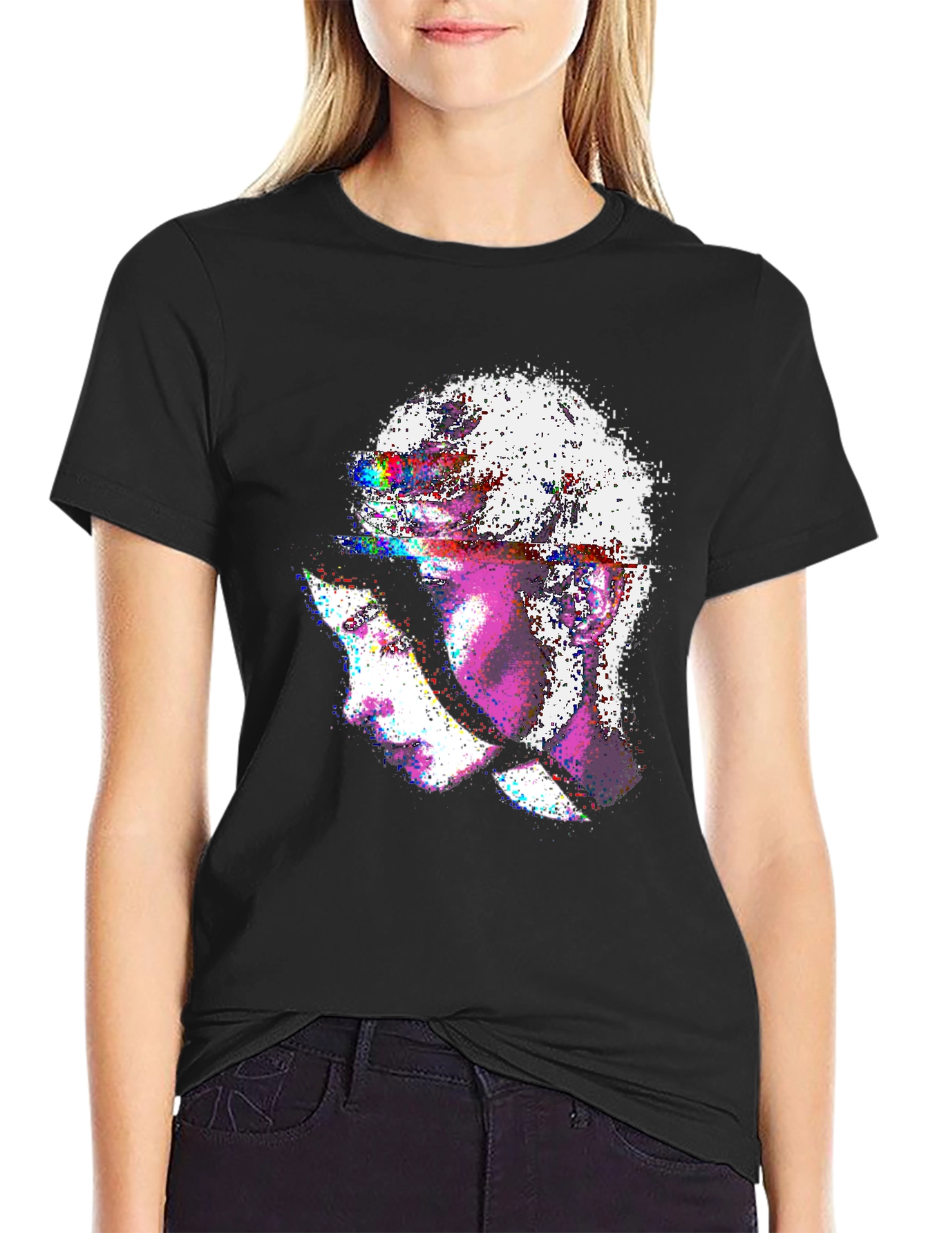 Black Abstract Glitch Art Graphic Tee - Stylish Black T-Shirt view 2