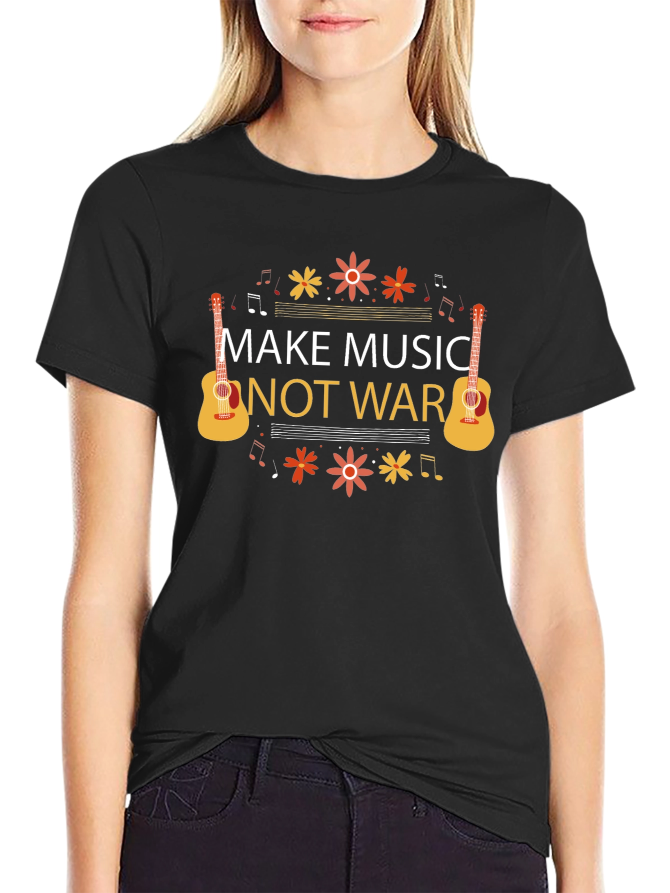 Black Make Music Not War Graphic Tee view 2