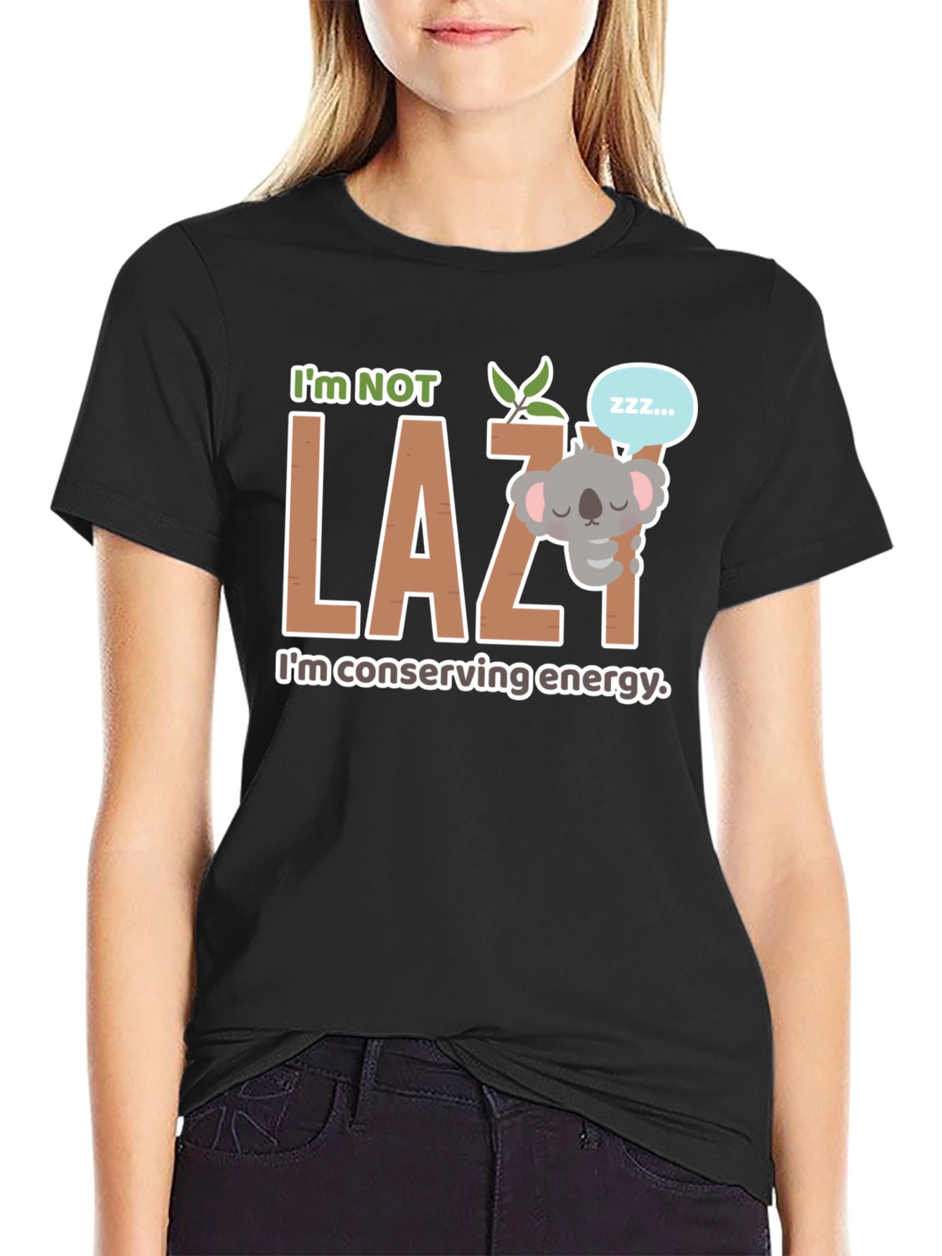 Black I'm Not Lazy Koala T-Shirt view 2