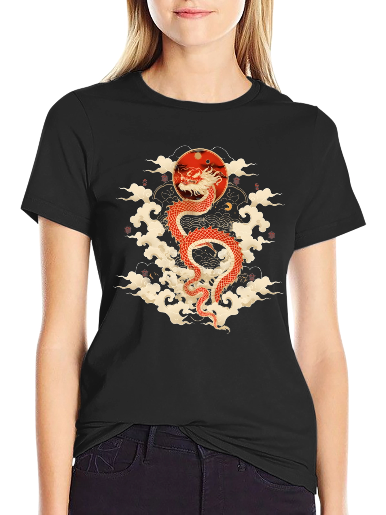 Black Dragon T-Shirt: Red Dragon, Asian Style view 2