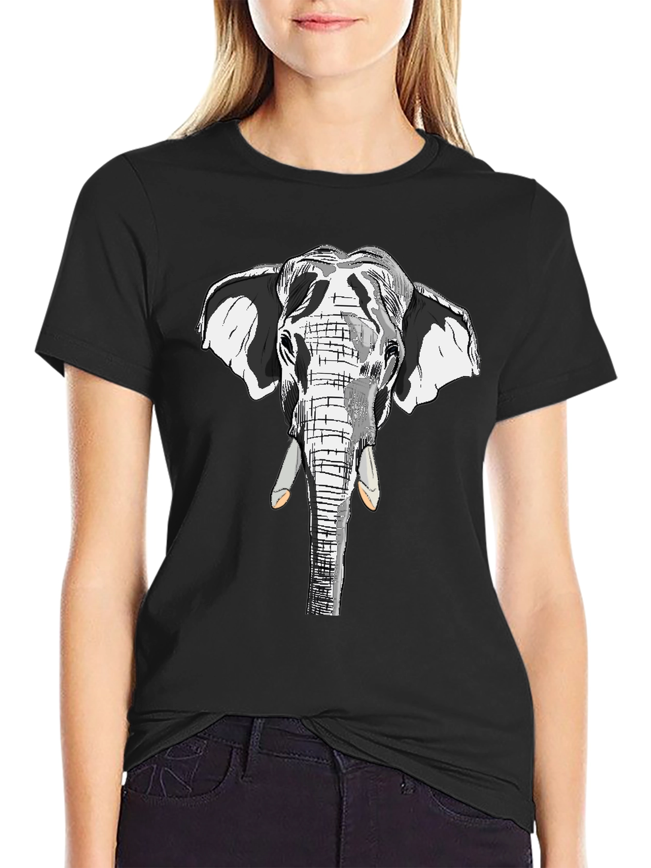 Black Elephant Graphic Print Black Cotton Tee view 2