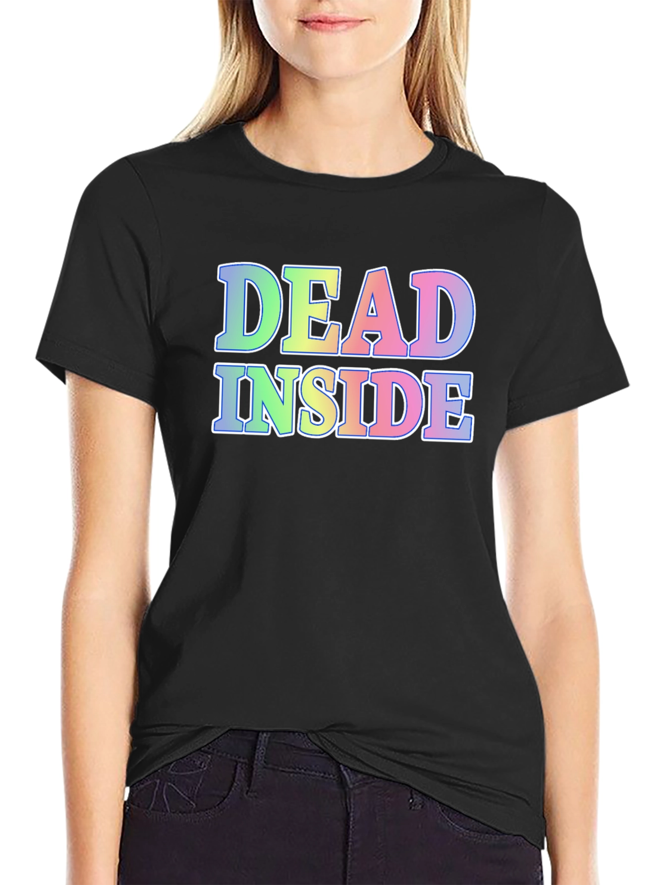 Black Dead Inside Graphic Tee - Black Cotton Blend Shirt view 2