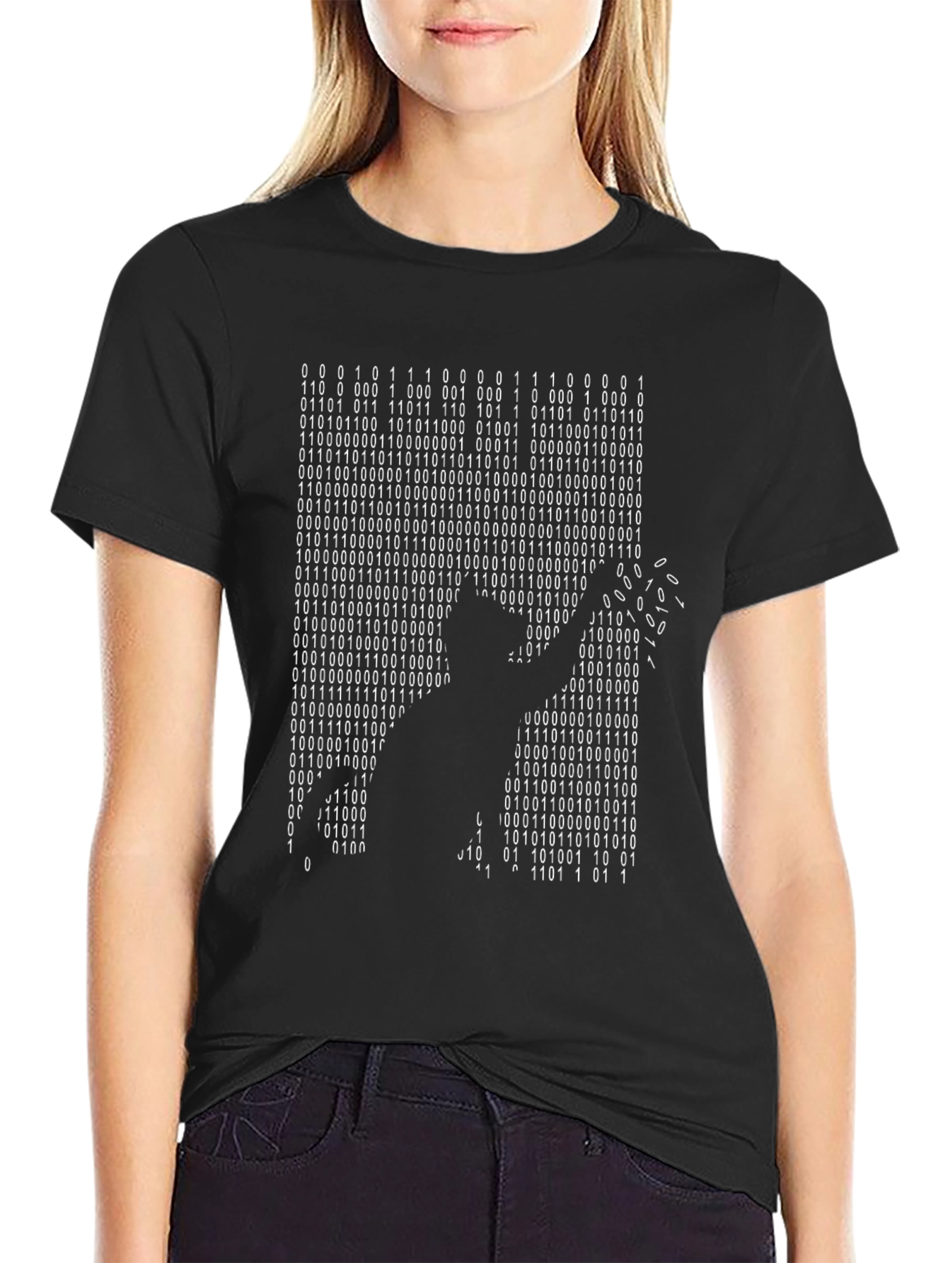 Black Binary Code Silhouette T-Shirt - Hacker Style view 2