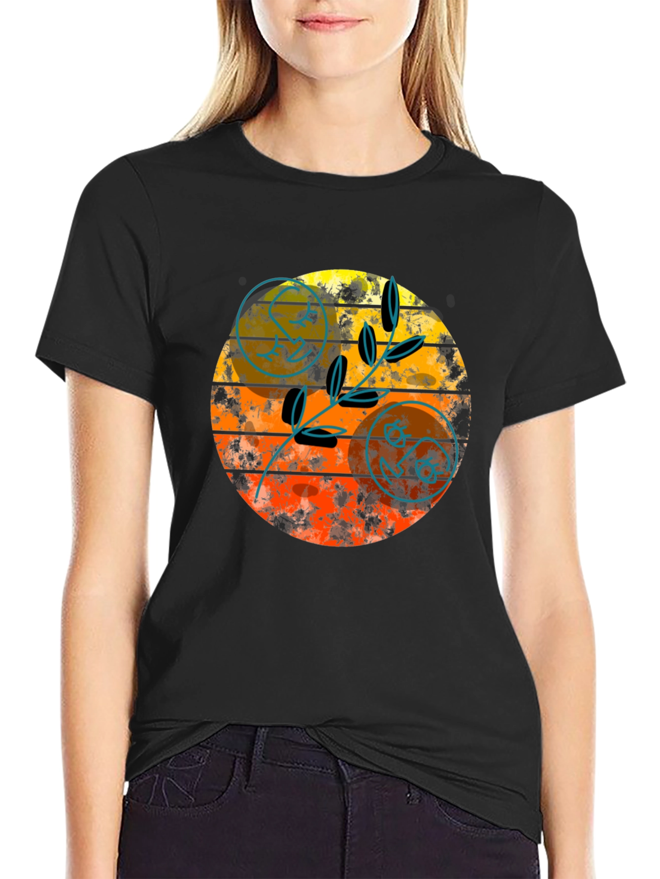 Black Retro Sunset Graphic Tee - Stylish Black T-Shirt view 2