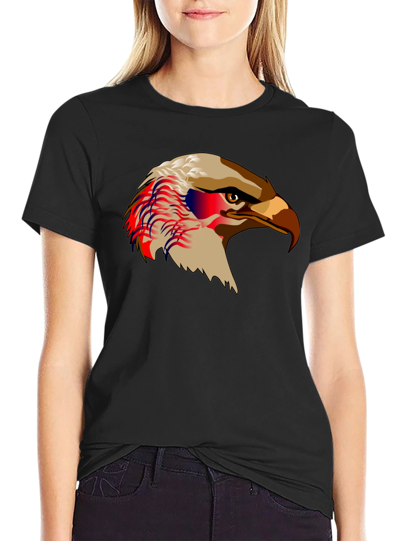 Black Bald Eagle Graphic Print Black T-Shirt view 2
