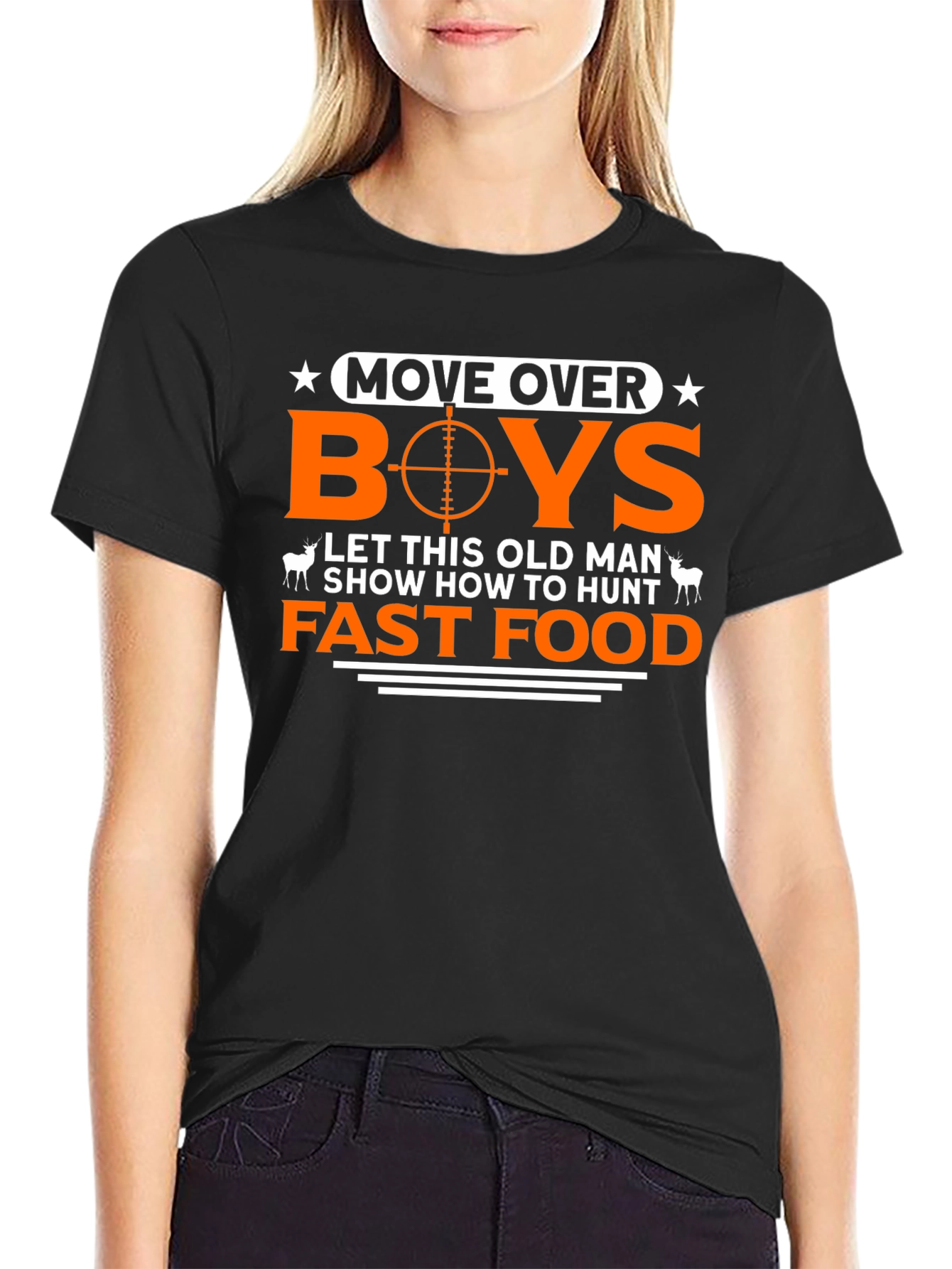 Black Funny Hunting T-Shirt: Move Over Boys view 2
