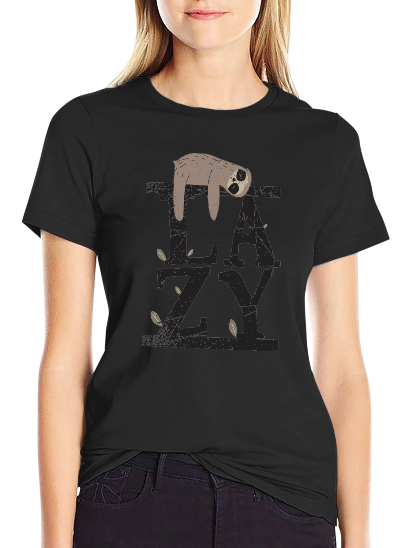 Black Lazy Sloth Graphic Tee - Relaxed Fit view 2