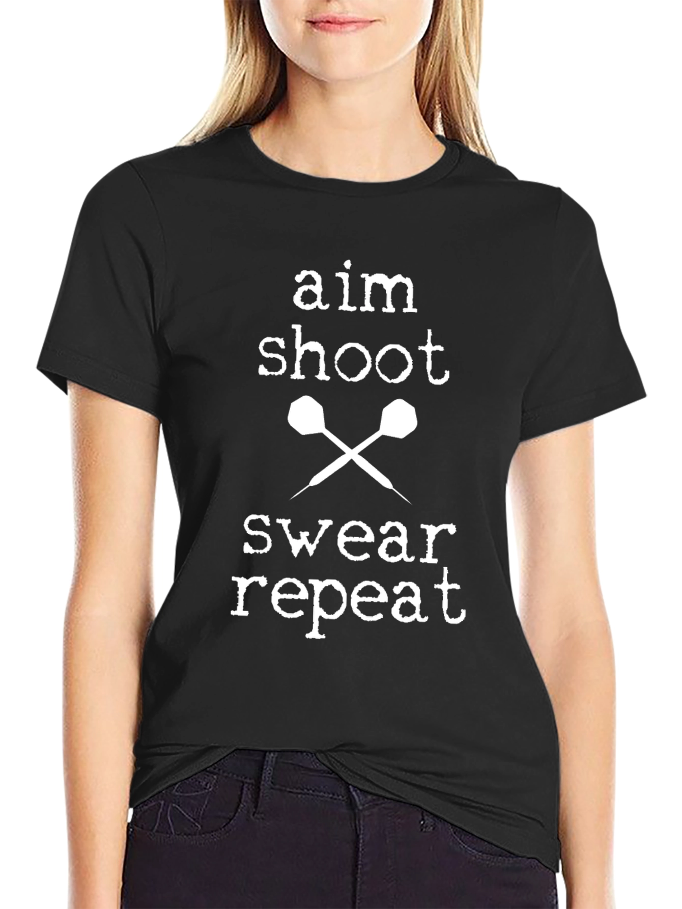 Black Aim Shoot Swear Repeat Graphic T-Shirt view 2