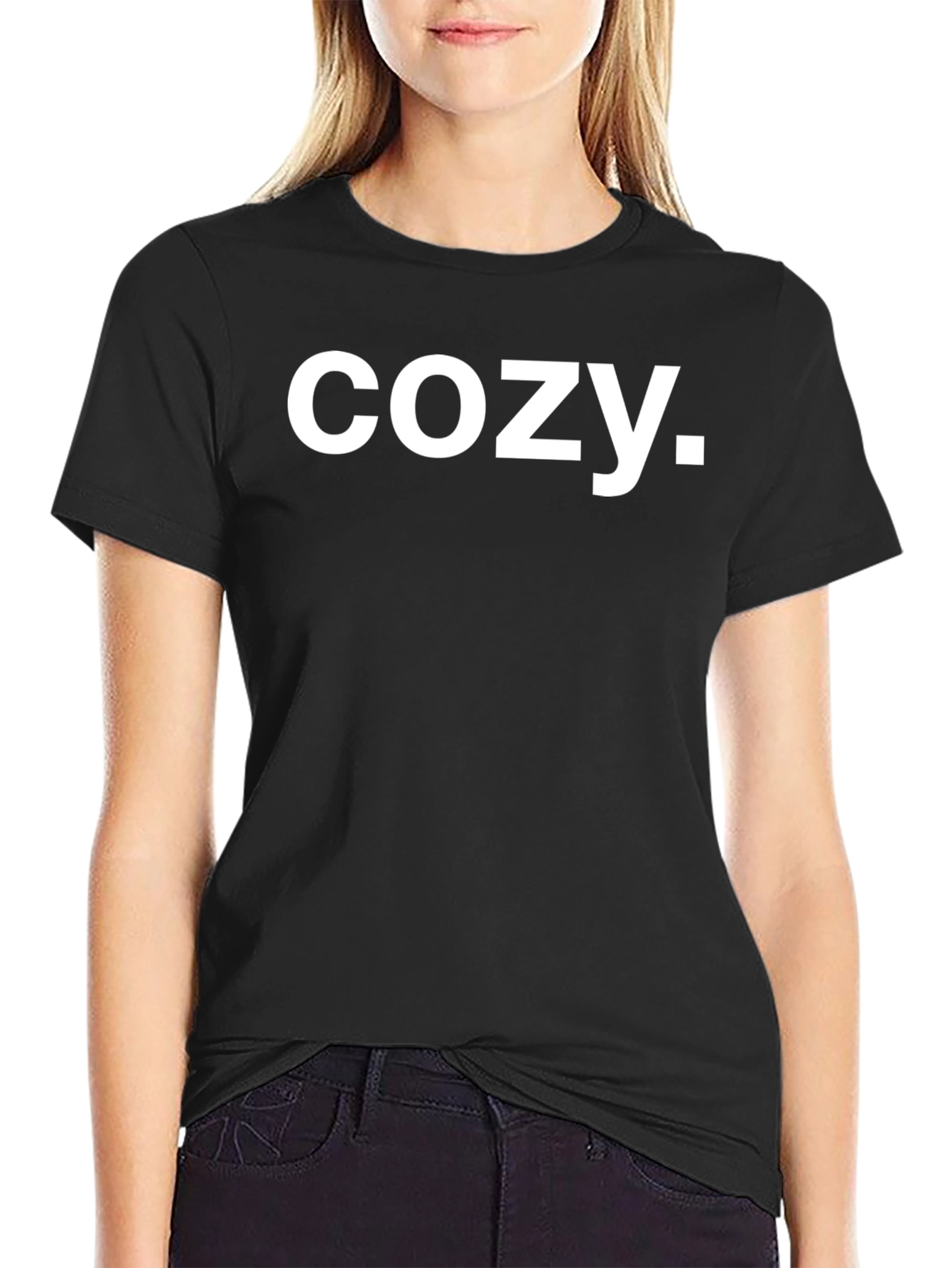 Black Cozy Tee - Black Cotton Blend T-Shirt view 2