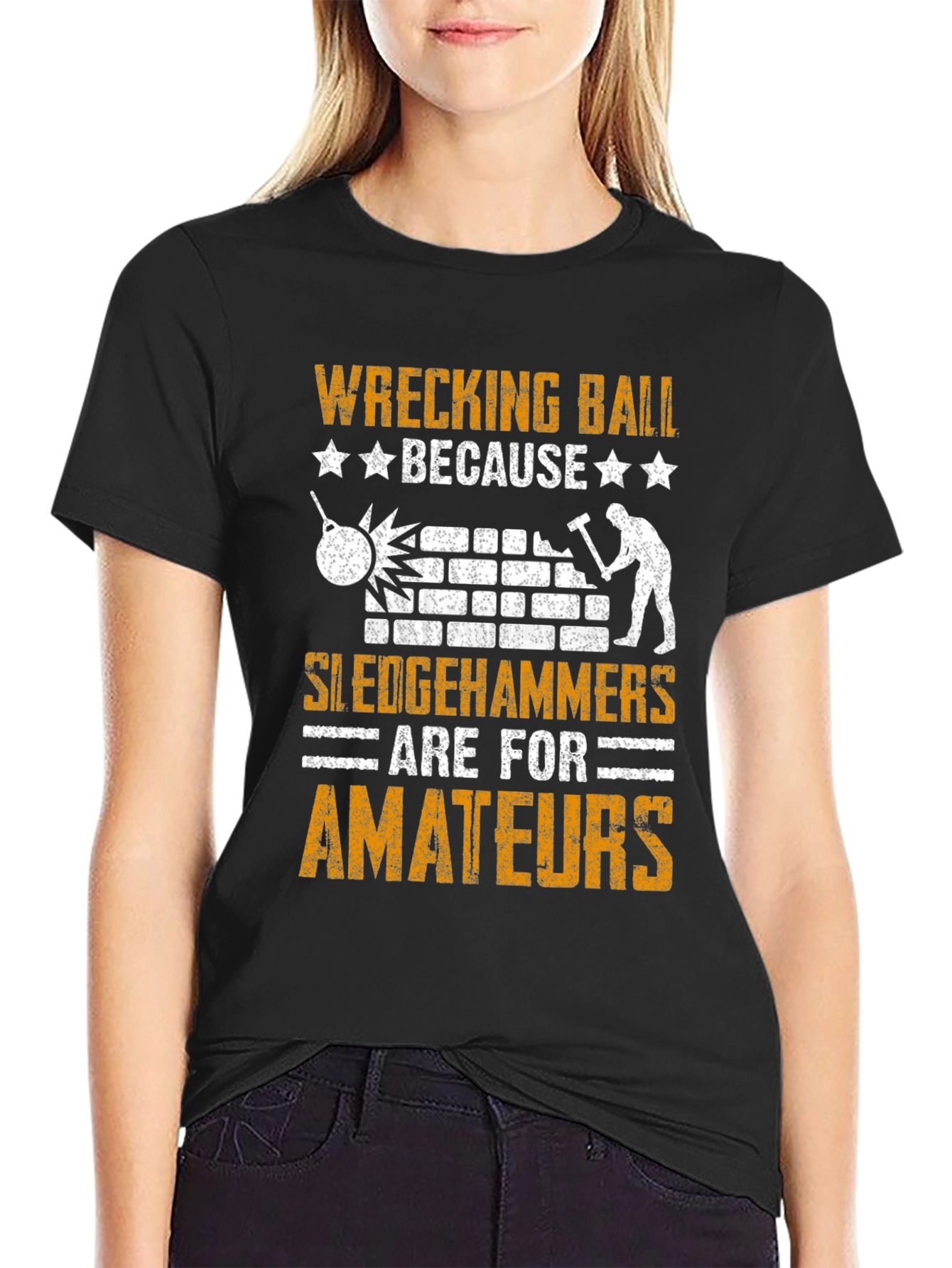 Black Wrecking Ball T-Shirt: Demolition Humor view 2