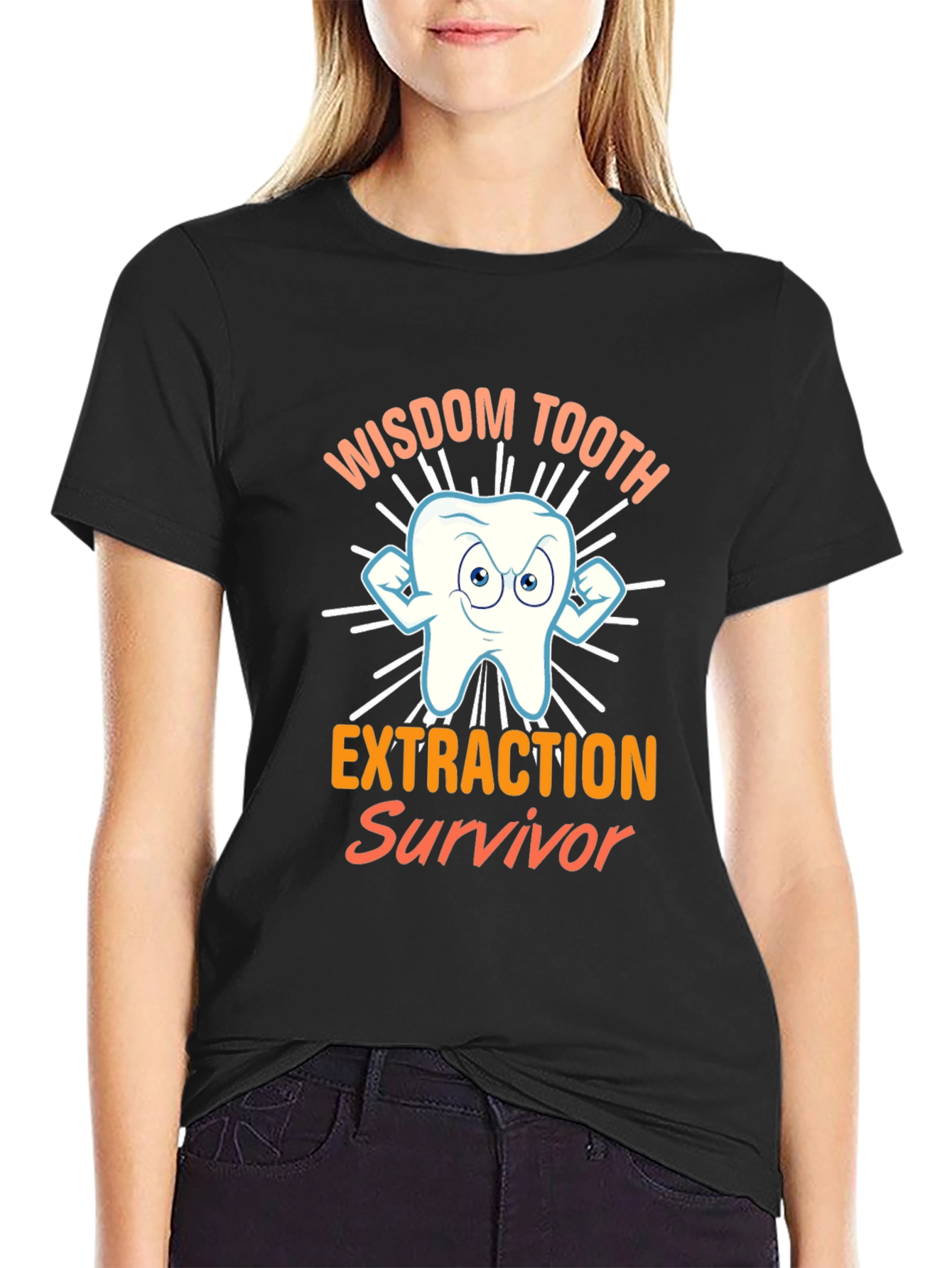 Black Wisdom Tooth Extraction Survivor T-Shirt Funny Dental Tee view 2