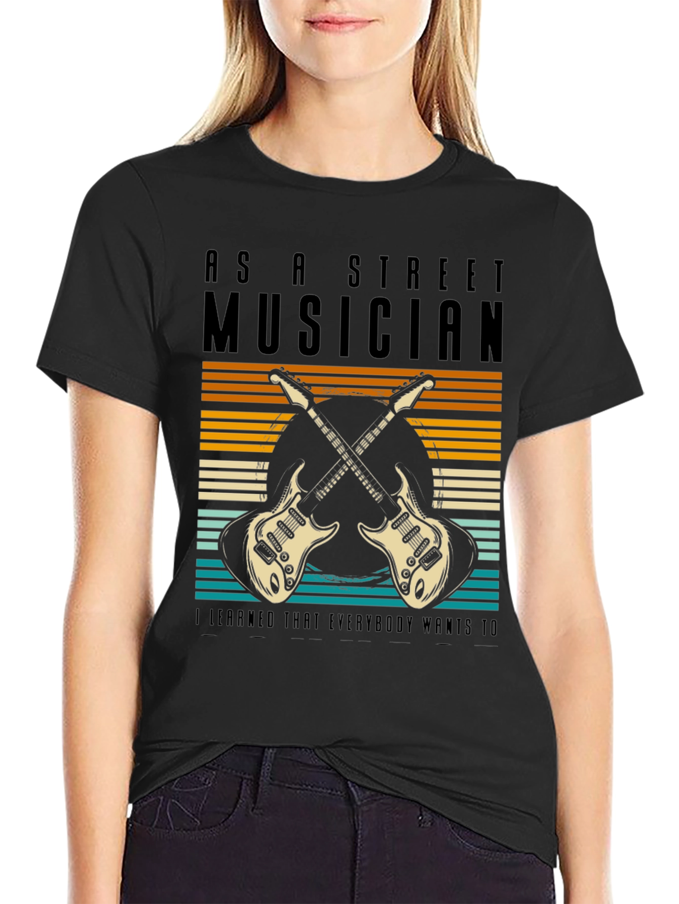 Black Street Musician Guitar T-Shirt view 2