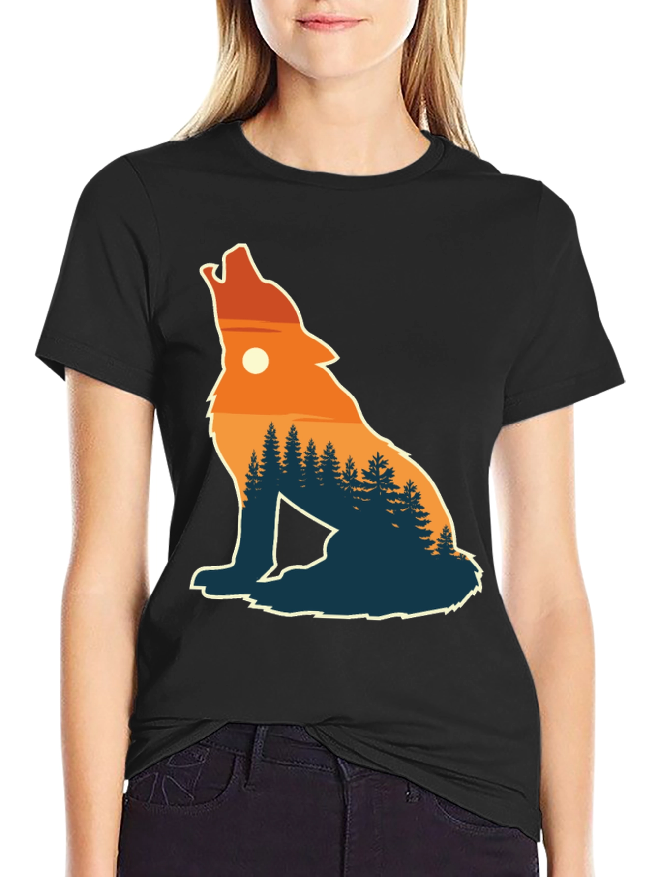 Black Wolf Silhouette Nature T-Shirt view 2