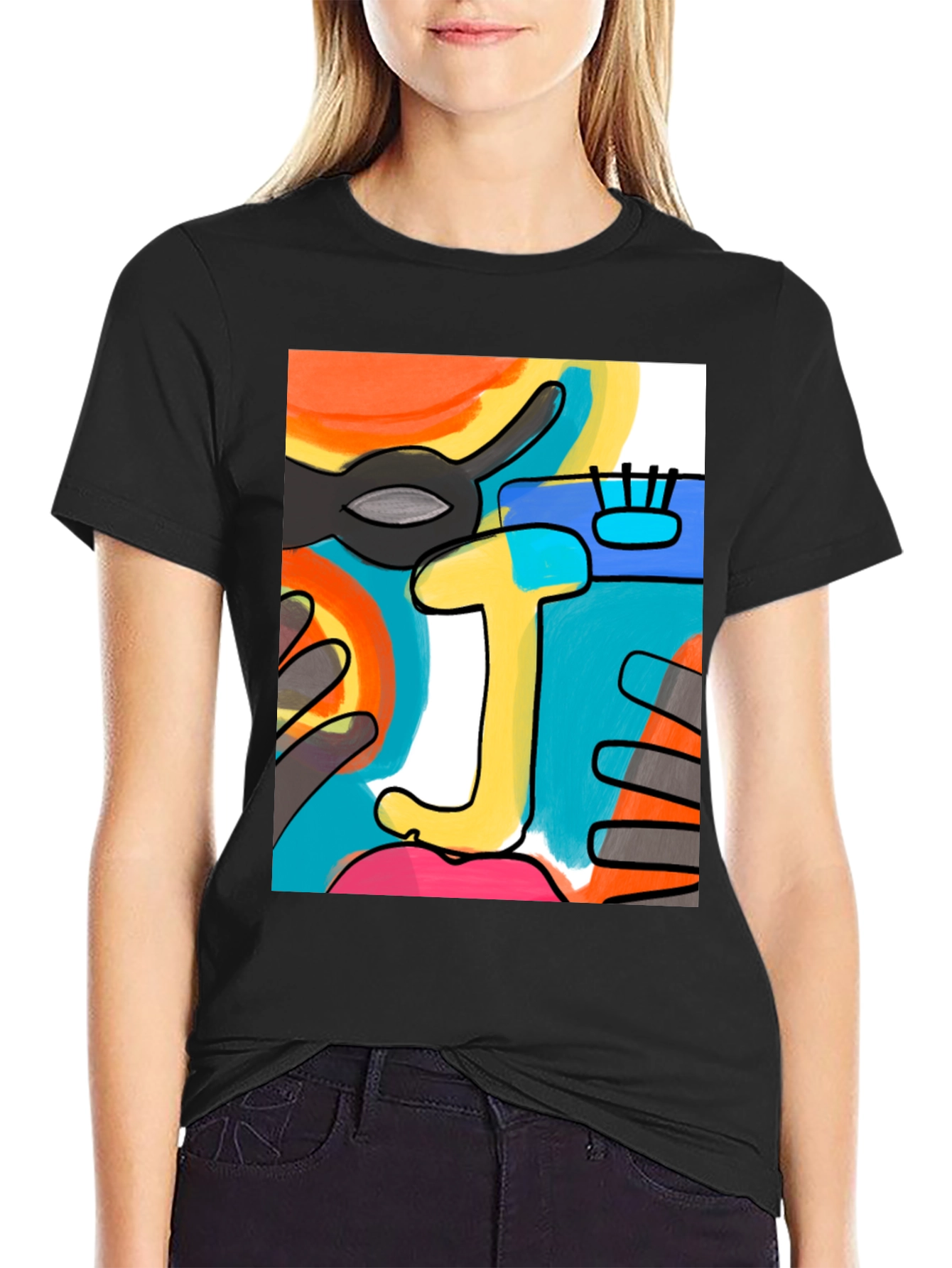 Black Abstract Art Graphic Tee view 2