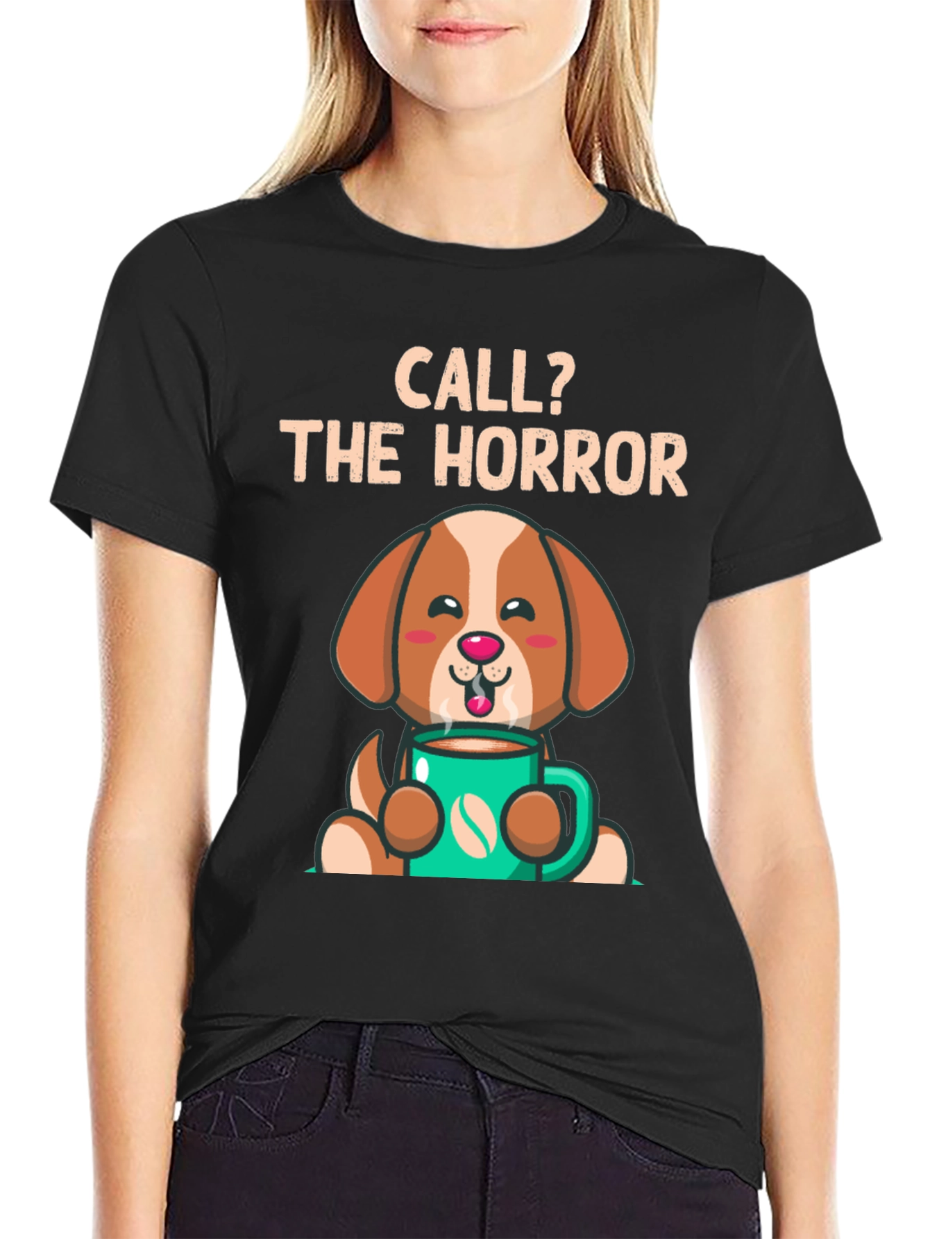 Black Call the Horror Coffee Dog T-Shirt view 2