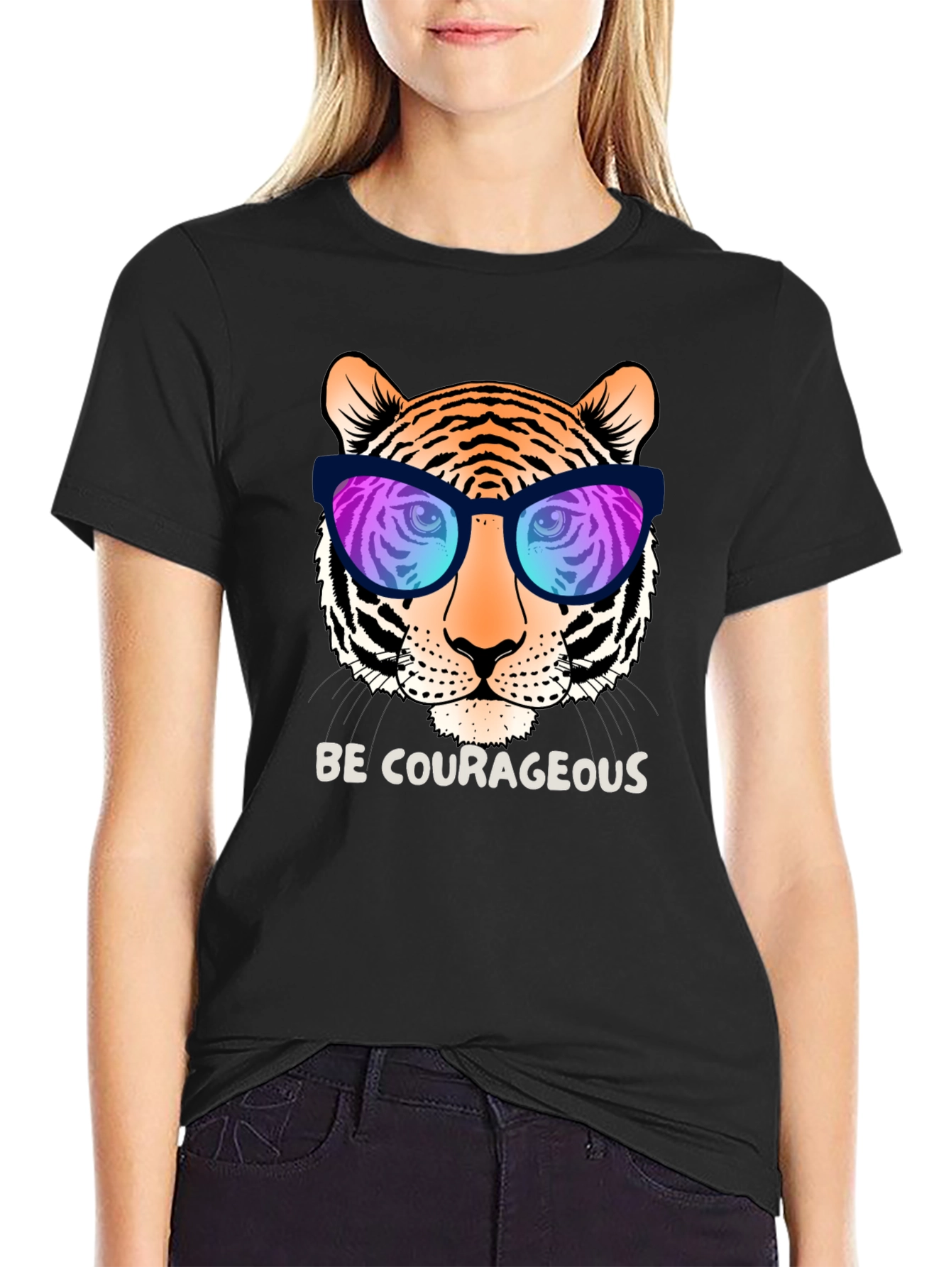 Black Cool Tiger Graphic Tee - Be Courageous! view 2