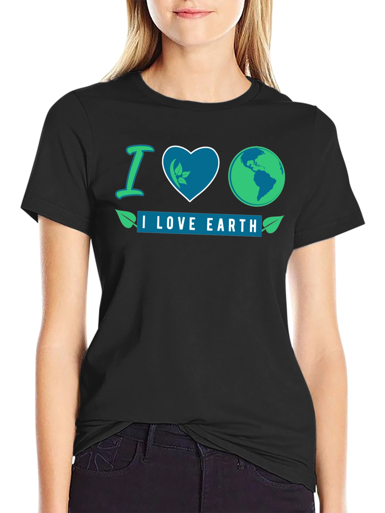 Black I Love Earth Black Graphic T-Shirt view 2