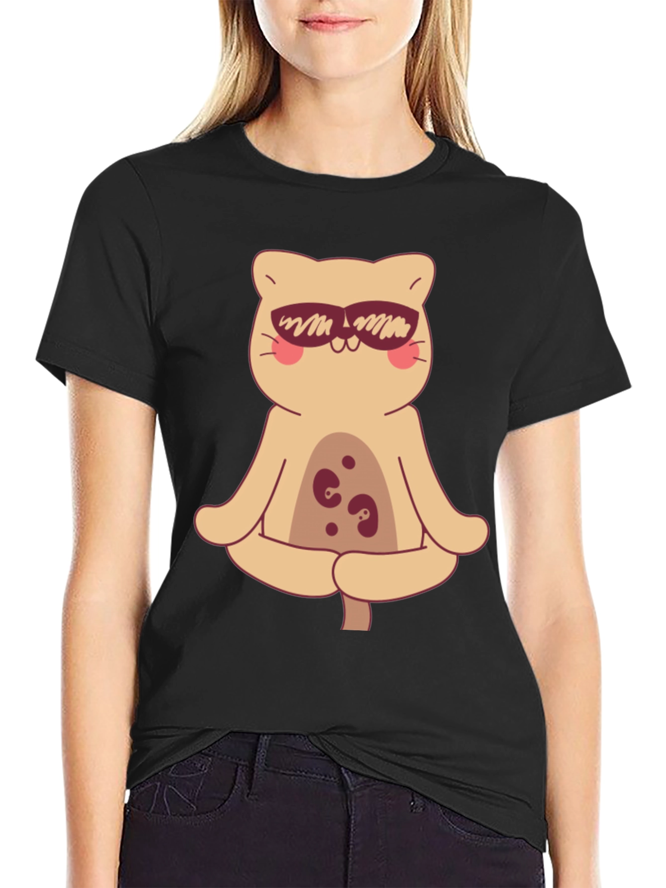 Black Cool Cat Meditating T-Shirt view 2