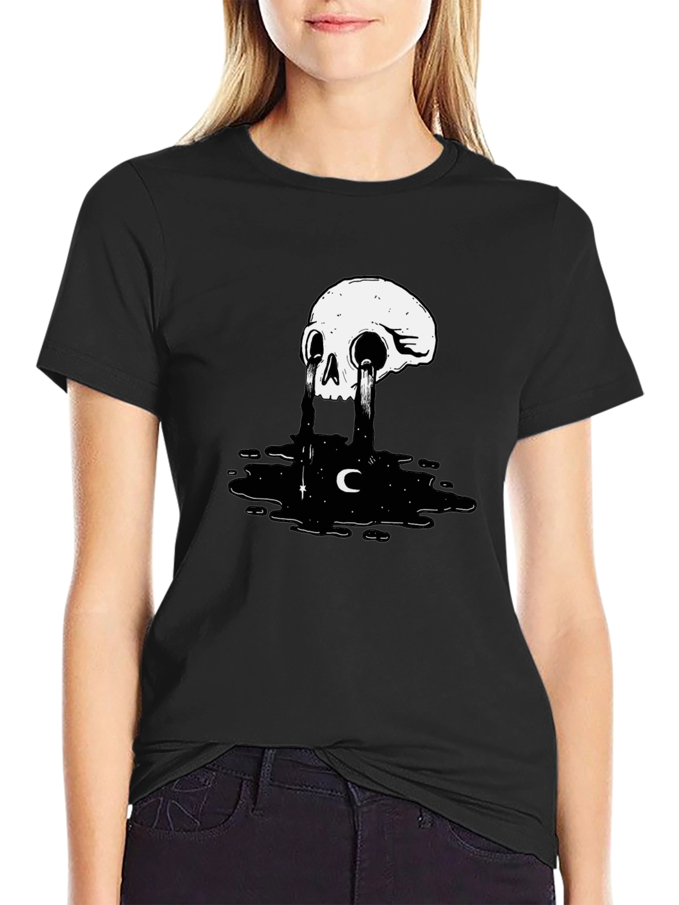 Black Skull Tears Graphic Tee - Black Cotton Blend view 2