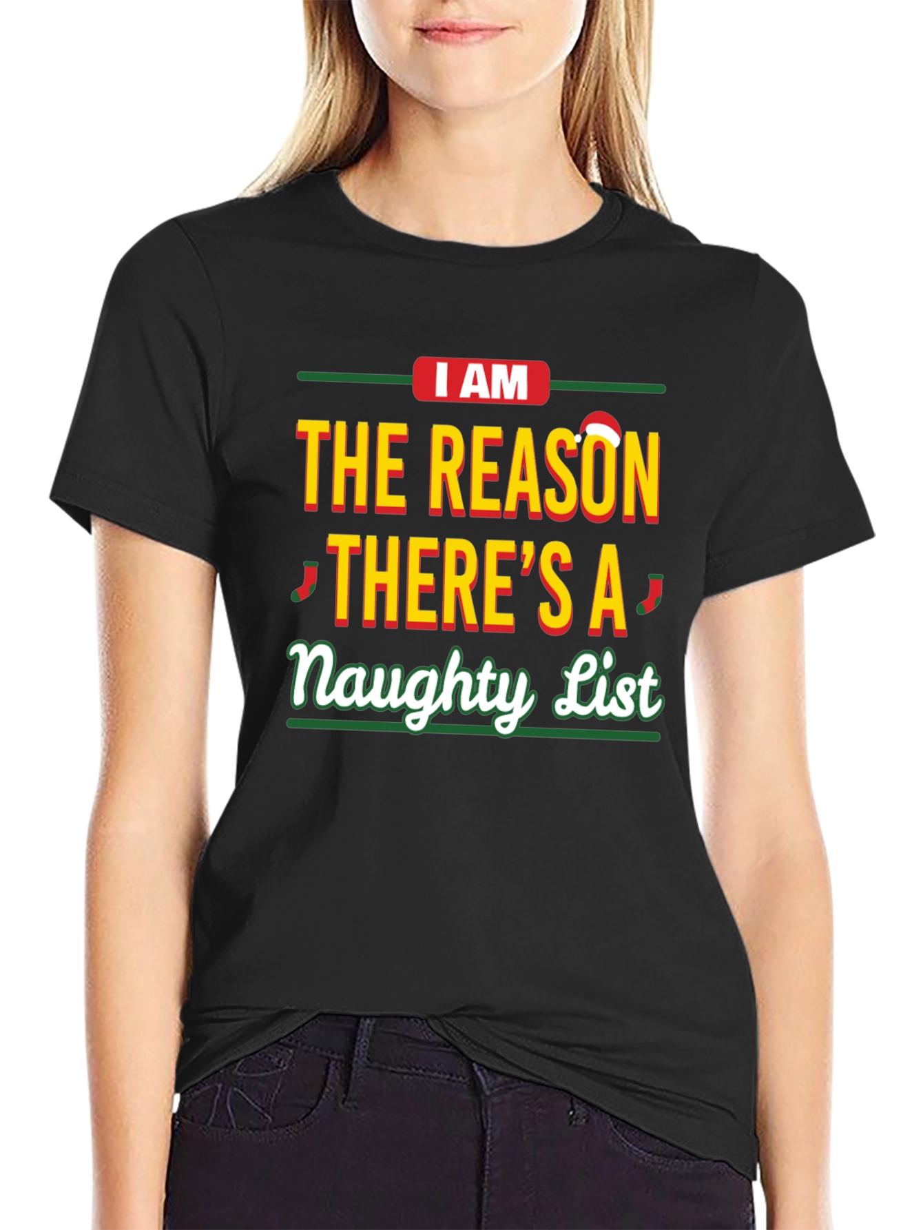 Black Naughty List Graphic T-Shirt - Funny Christmas Apparel view 2
