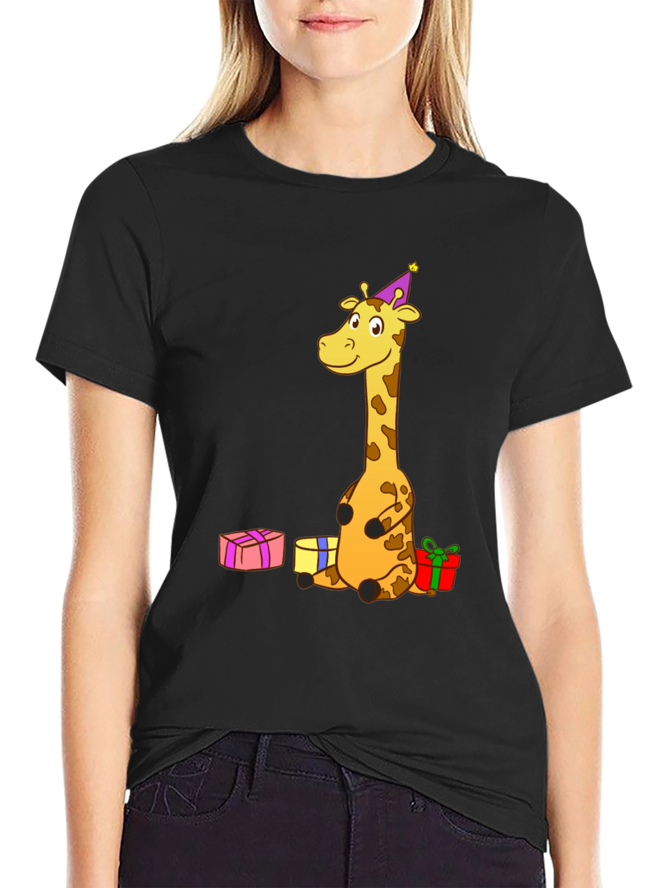 Black Giraffe Birthday T-Shirt - Fun Cartoon Tee view 2
