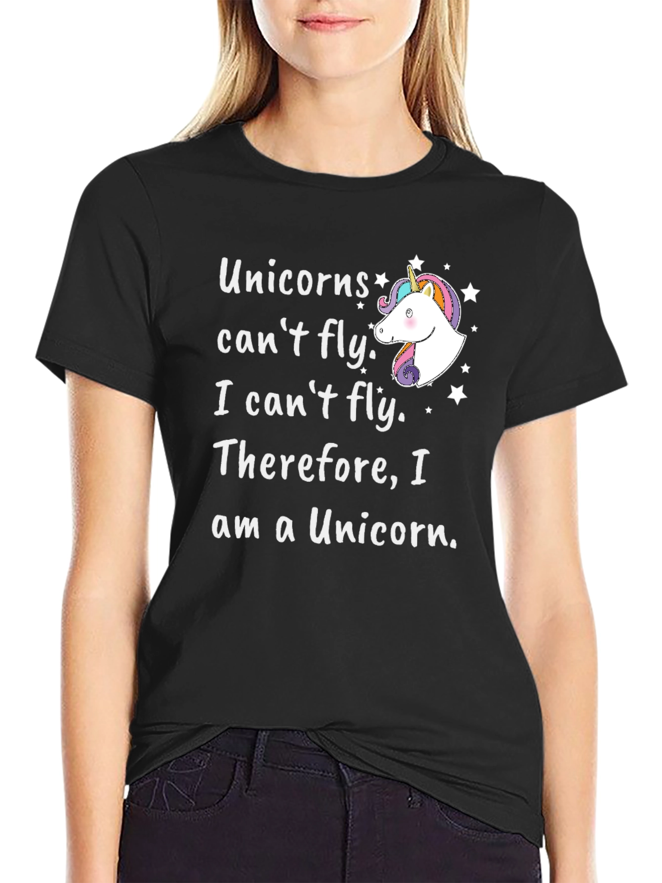 Black Unicorns Can't Fly Graphic T-Shirt view 2