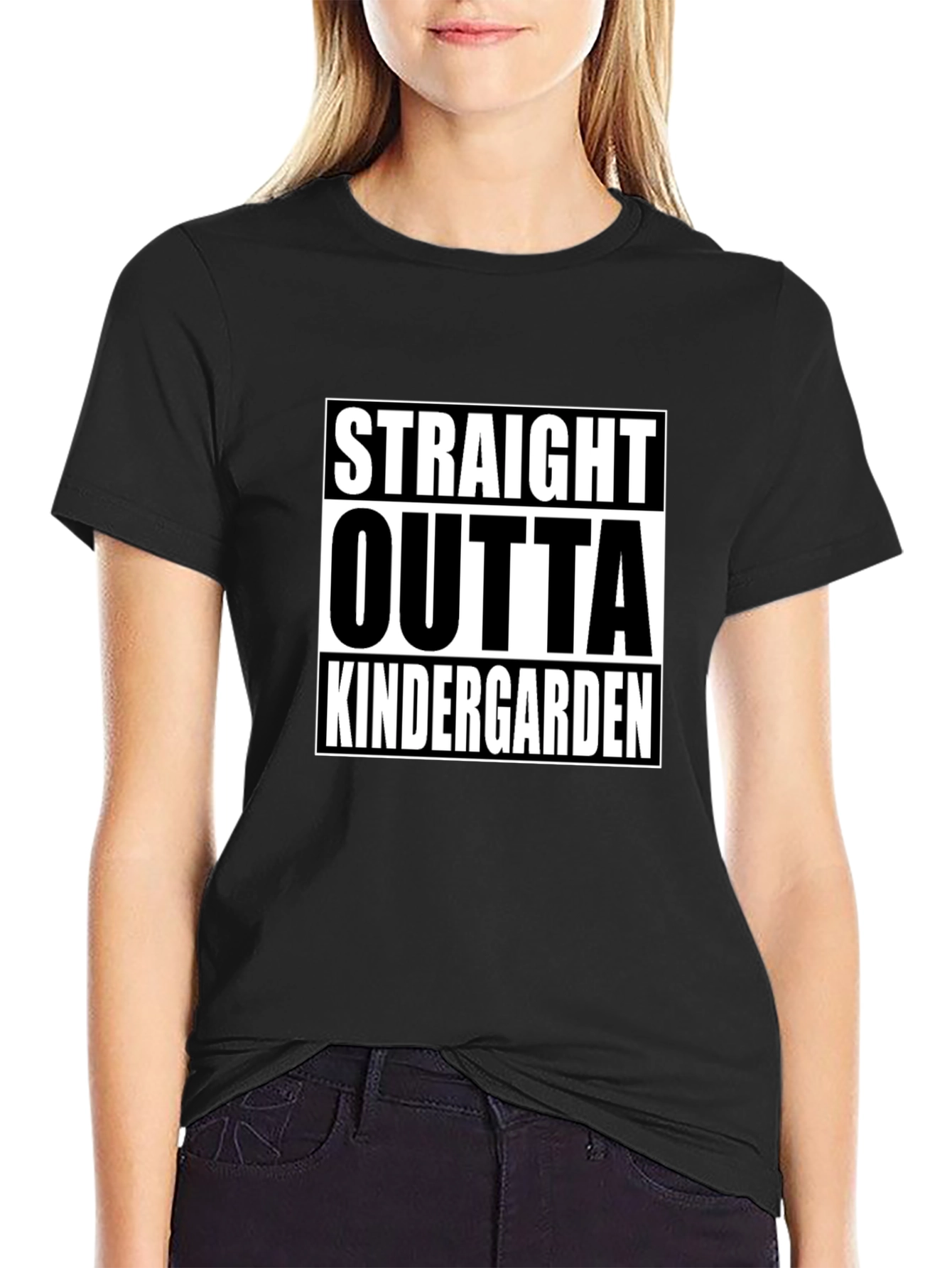 Black Straight Outta Kindergarten Black T-Shirt view 2