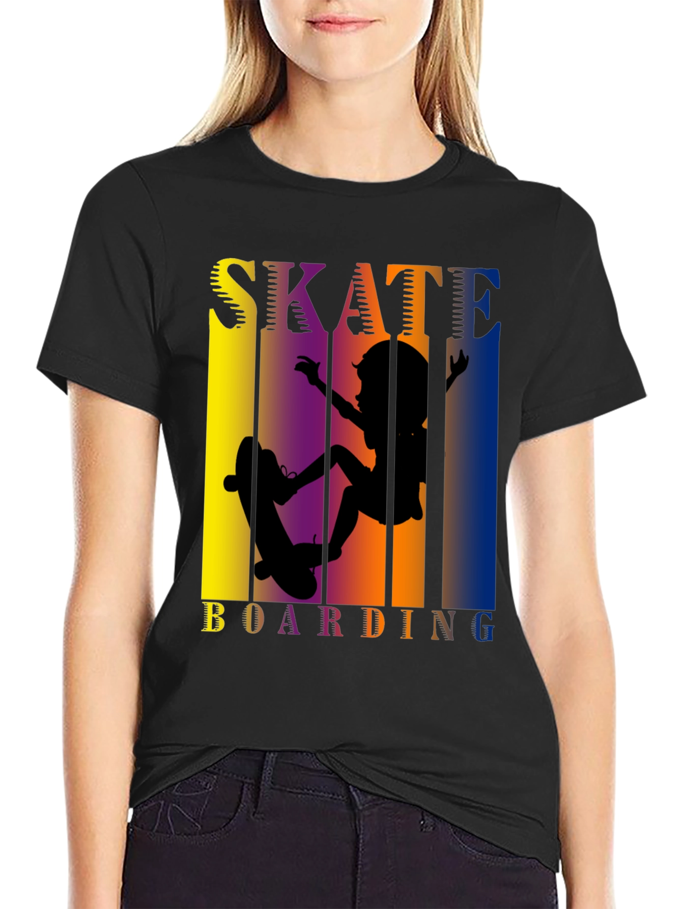 Black Skateboarding Graphic Tee - Cool Skater Design view 2