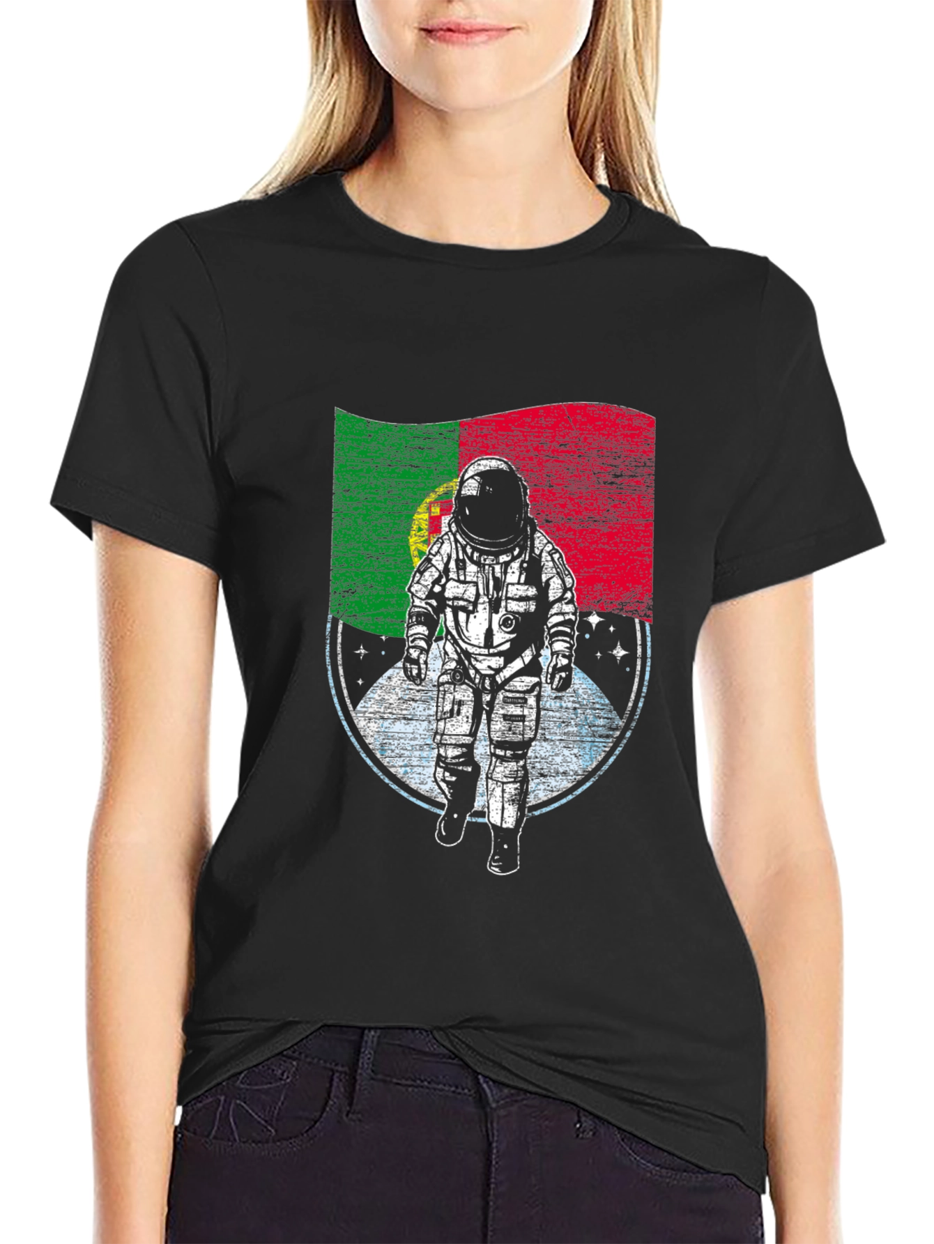 Black Portugal Astronaut T-Shirt - Space Adventure Tee view 2