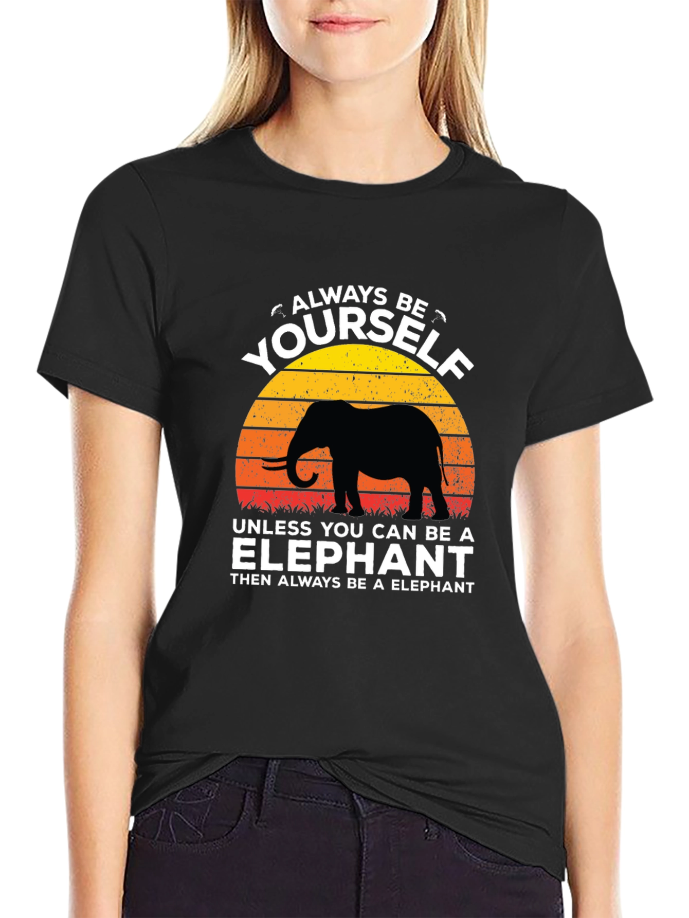 Black Always Be Yourself Elephant Graphic T-Shirt view 2