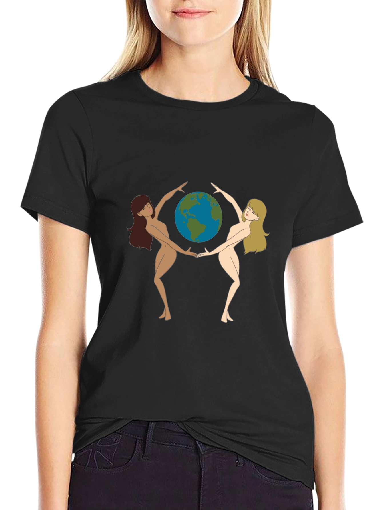 Black Unique Women Earth Graphic Black T-Shirt view 2