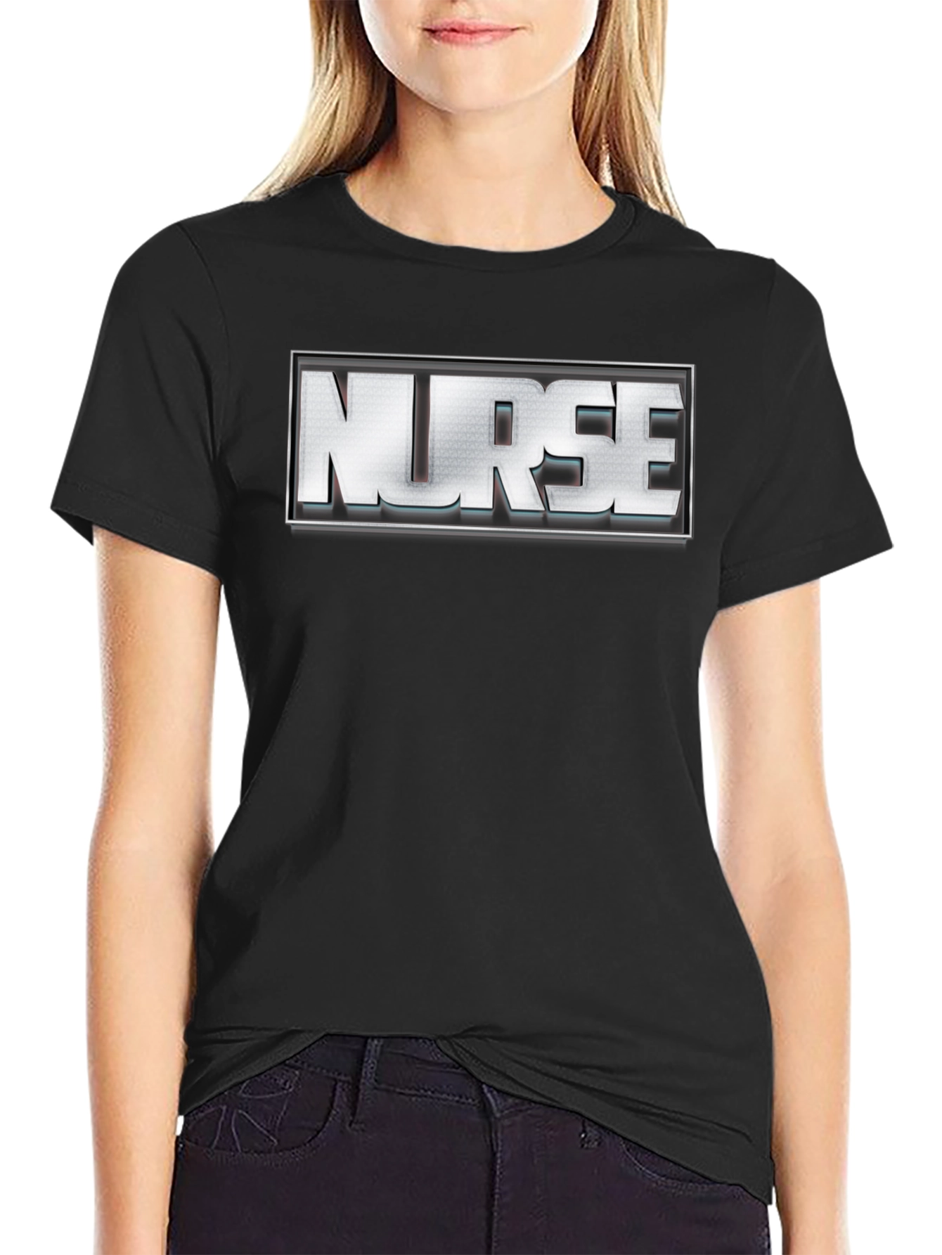 Black Nurse T-Shirt - Silver Logo view 2