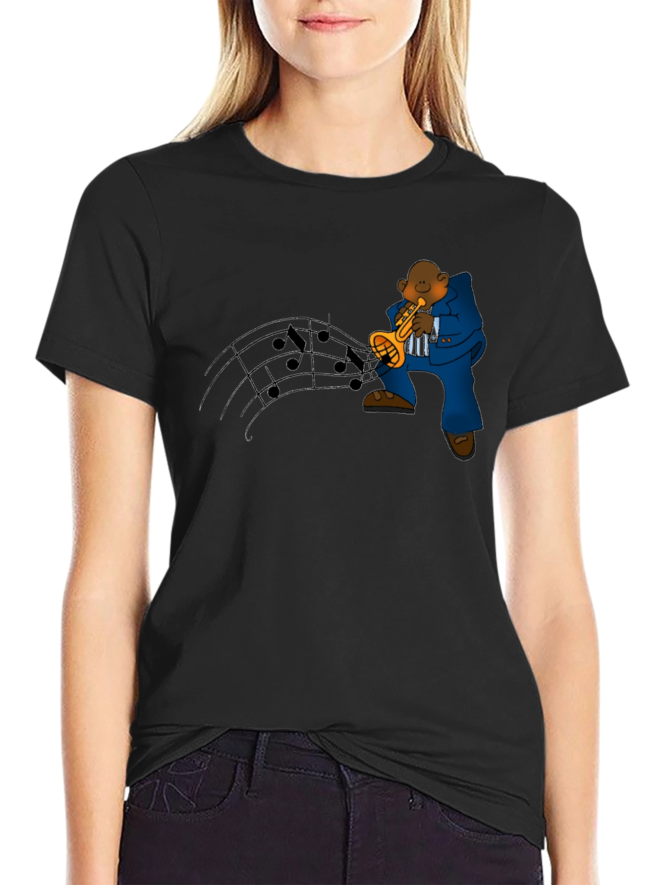 Black Jazz Trumpet Player Graphic Tee - Black view 2