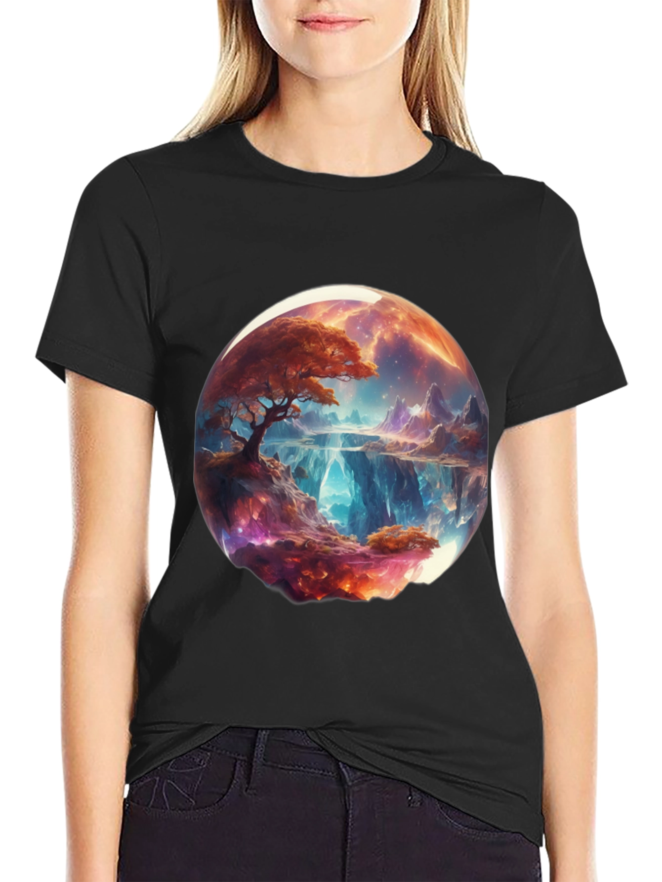 Black Fantasy Landscape Graphic Tee - Black Cotton Blend view 2