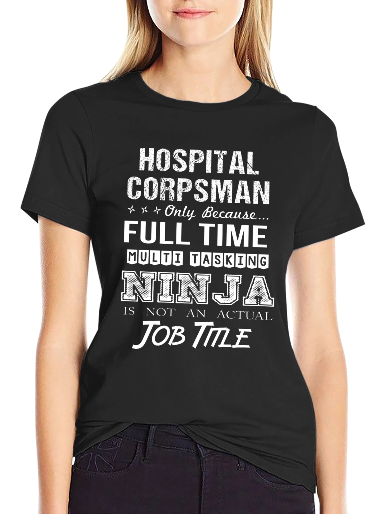Black Hospital Corpsman Ninja Job Title T-Shirt view 2