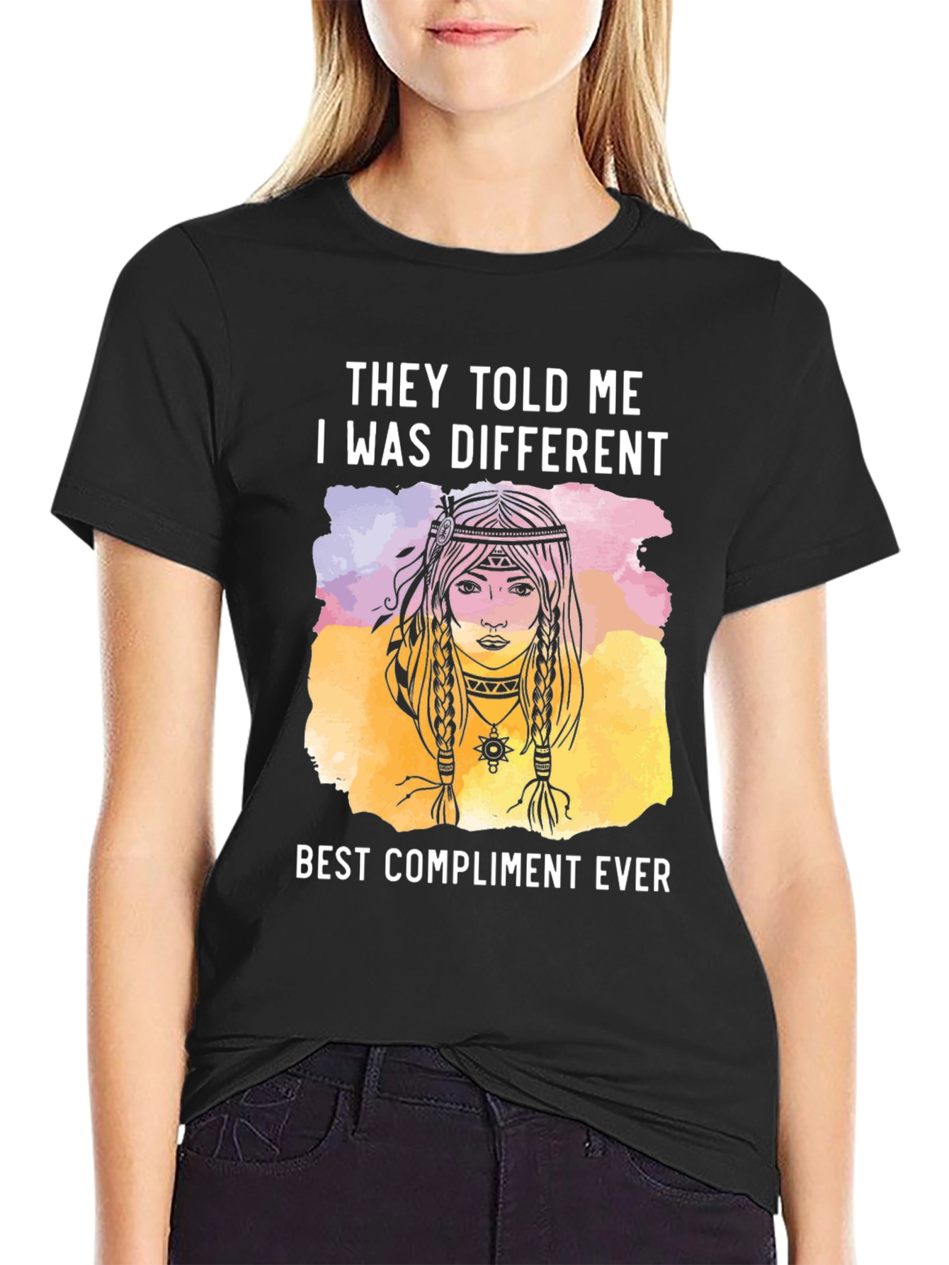 Black Unique Boho Style Graphic Tee - They Told Me I Was Different view 2