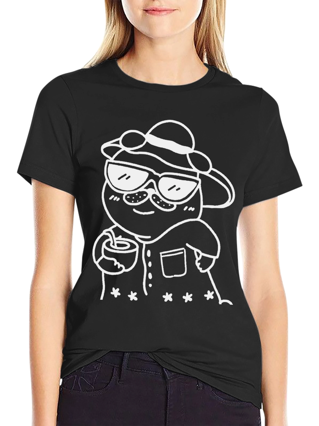 Black Cool Cartoon Graphic Black T-Shirt view 2