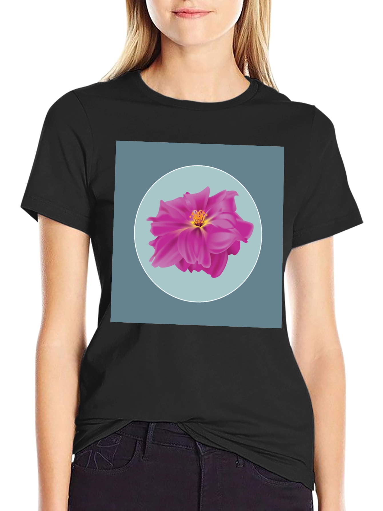 Black Floral Graphic Tee - Soft Cotton Blend view 2