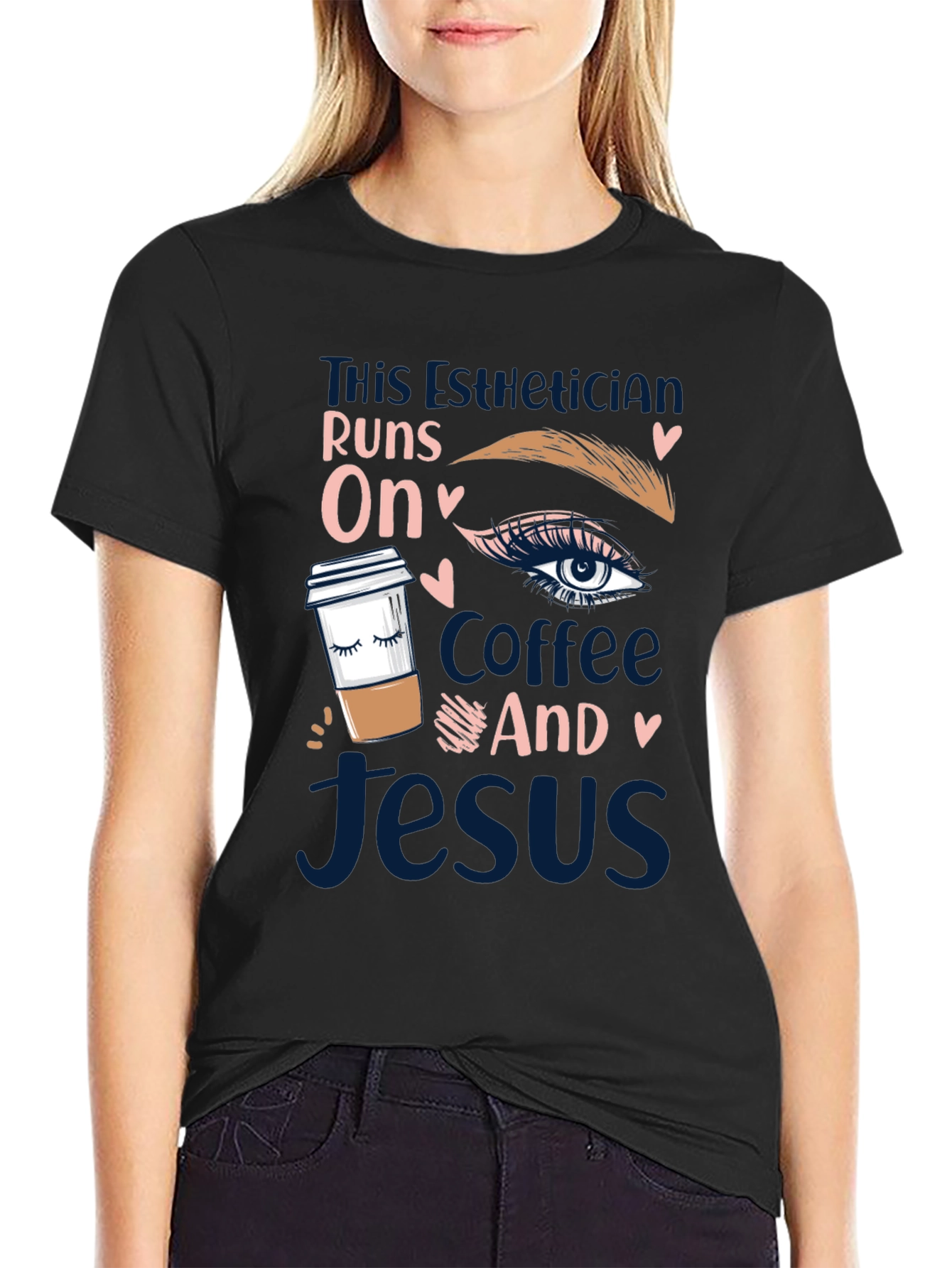Black Esthetician Coffee and Jesus T-Shirt view 2