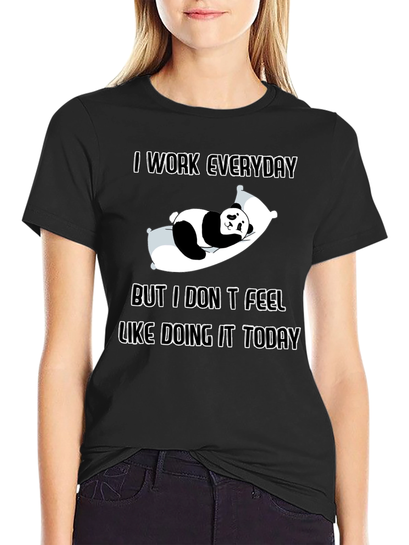Black Lazy Panda Graphic T-Shirt - Everyday Work? Not Today! view 2