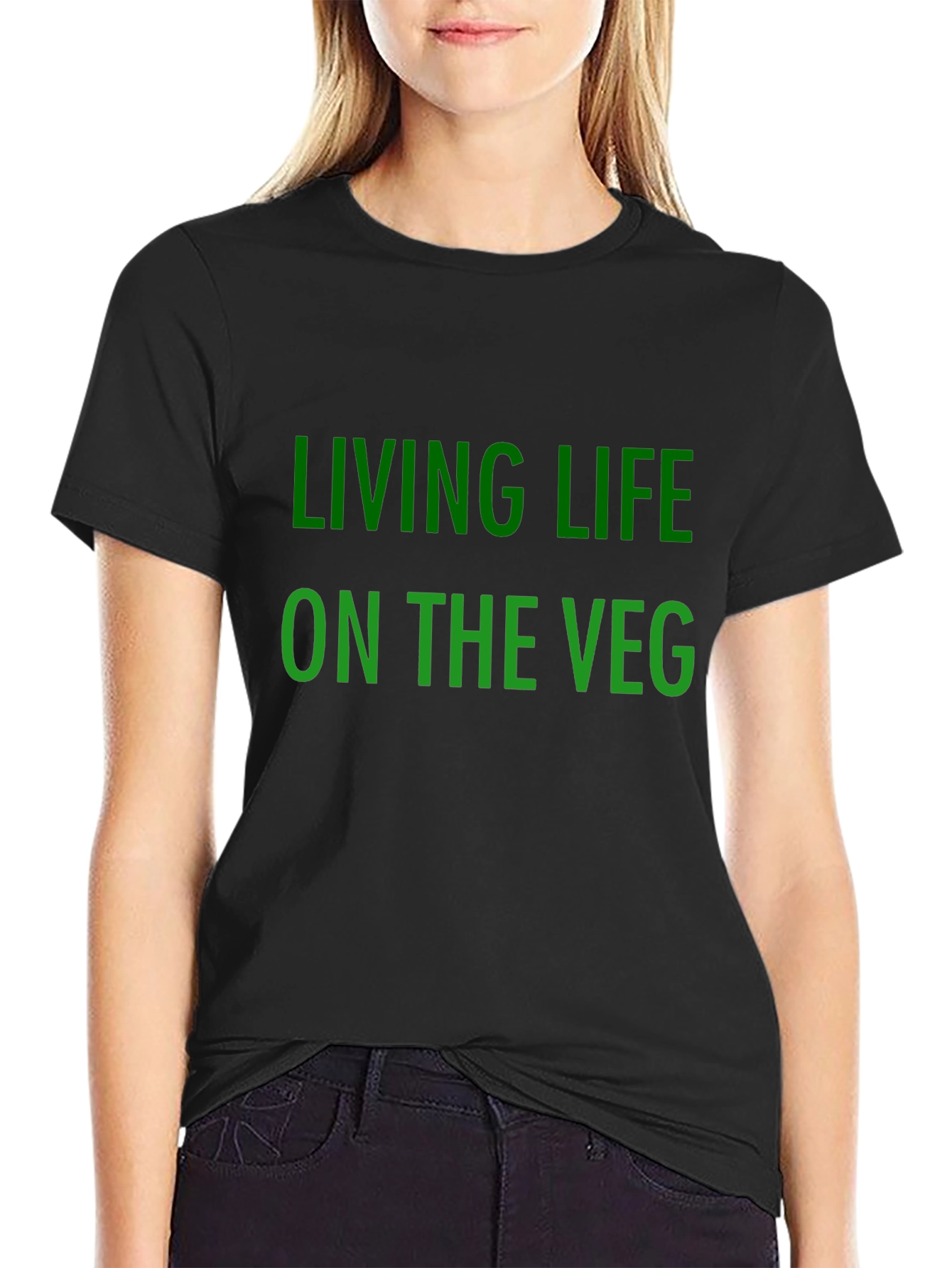 Black Living Life on the Veg T-Shirt - Vegan Lifestyle Tee view 2