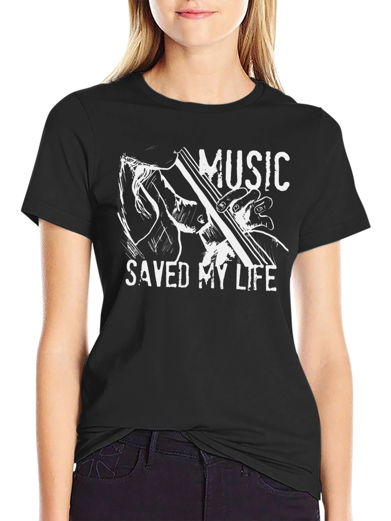 Black Music Saved My Life T-Shirt - Guitar Graphic Tee view 2