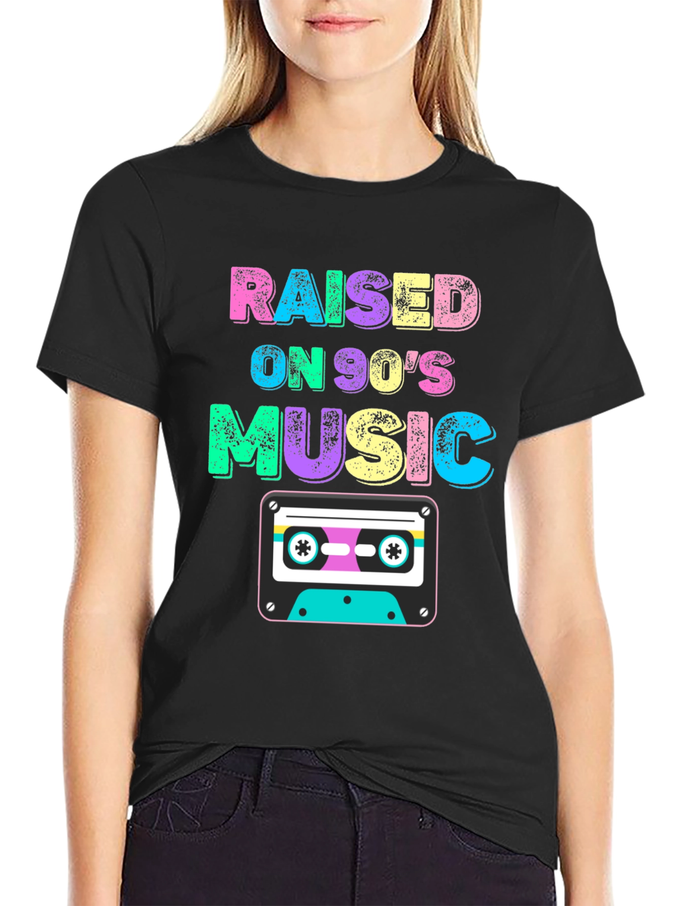 Black Raised on 90's Music Black T-Shirt view 2