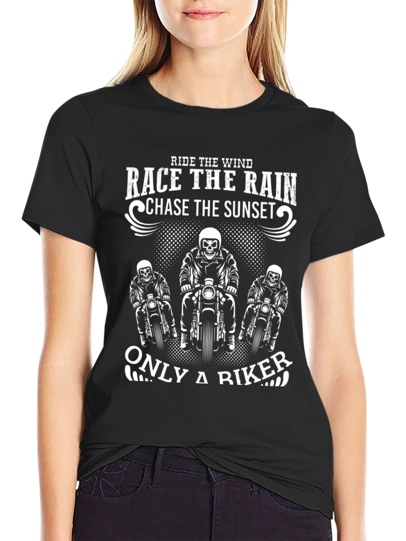 Black Biker T-Shirt - Ride The Wind, Chase The Sunset view 2