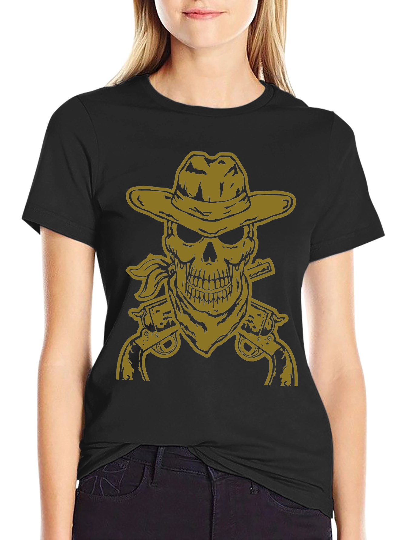 Black Cowboy Skull Graphic Tee - Black view 2