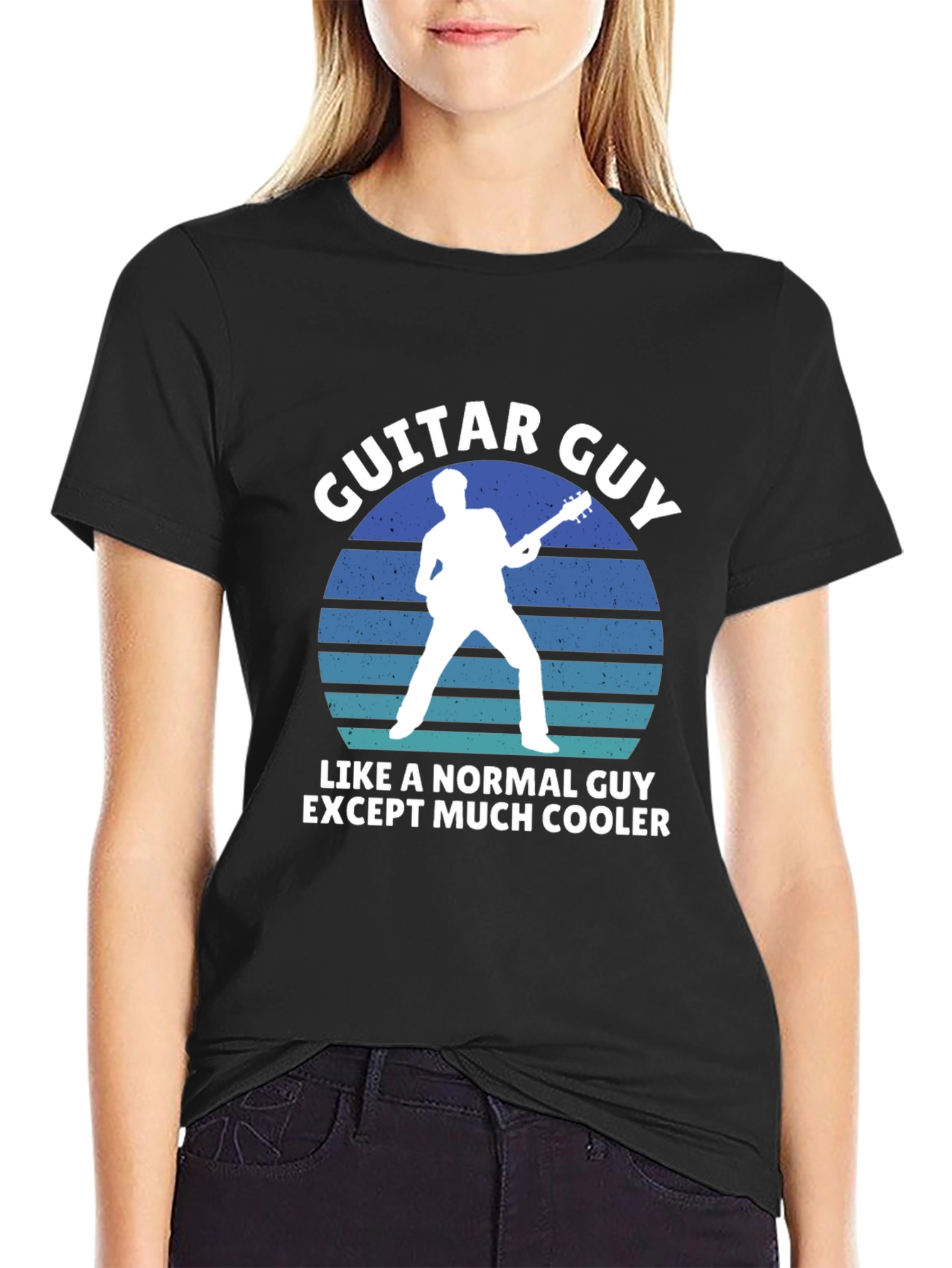 Black Guitar Guy T-Shirt - Cool Musician Tee view 2