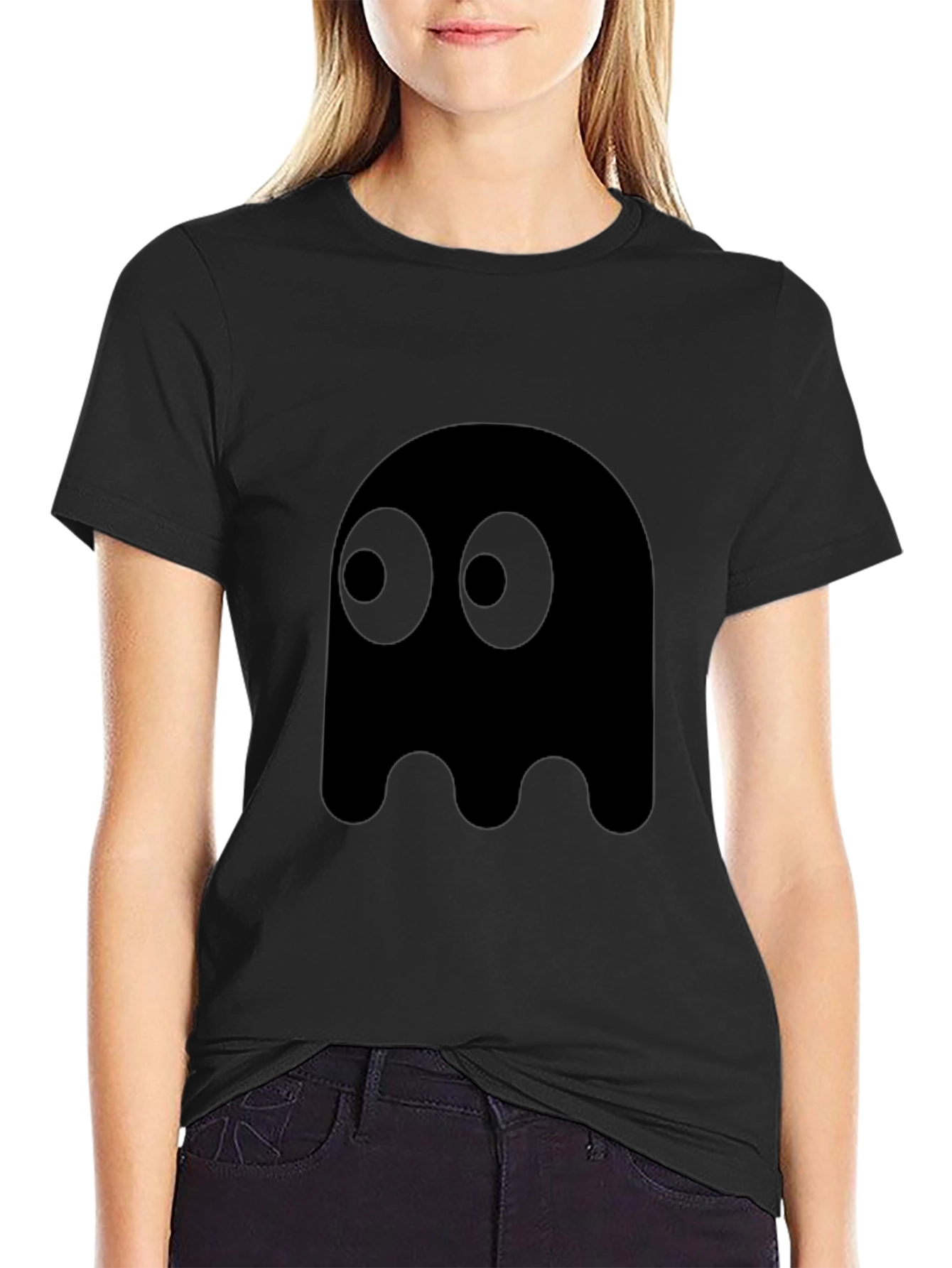 Black Pac-Man Ghost Graphic Tee - Black Cotton Blend view 2